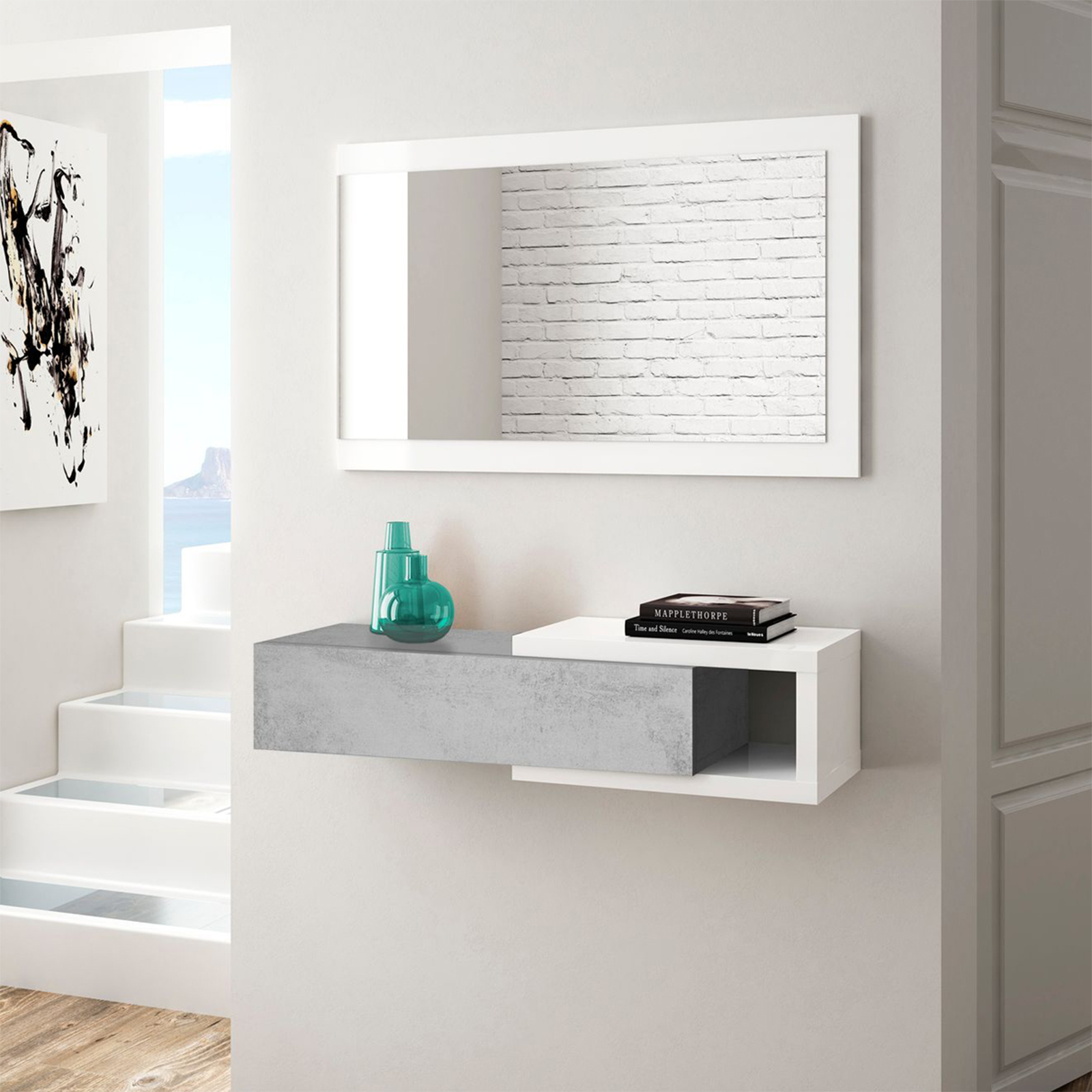 Kit Mobile da ingresso sospeso con specchio Noon in truciolato cm 95x26 19h