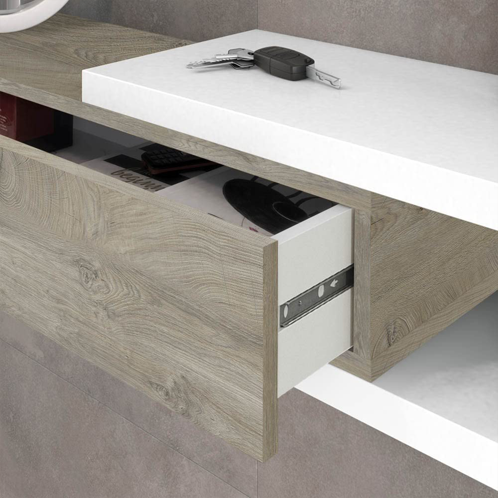 Kit Mobile da ingresso sospeso con specchio Noon in truciolato cm 95x26 19h