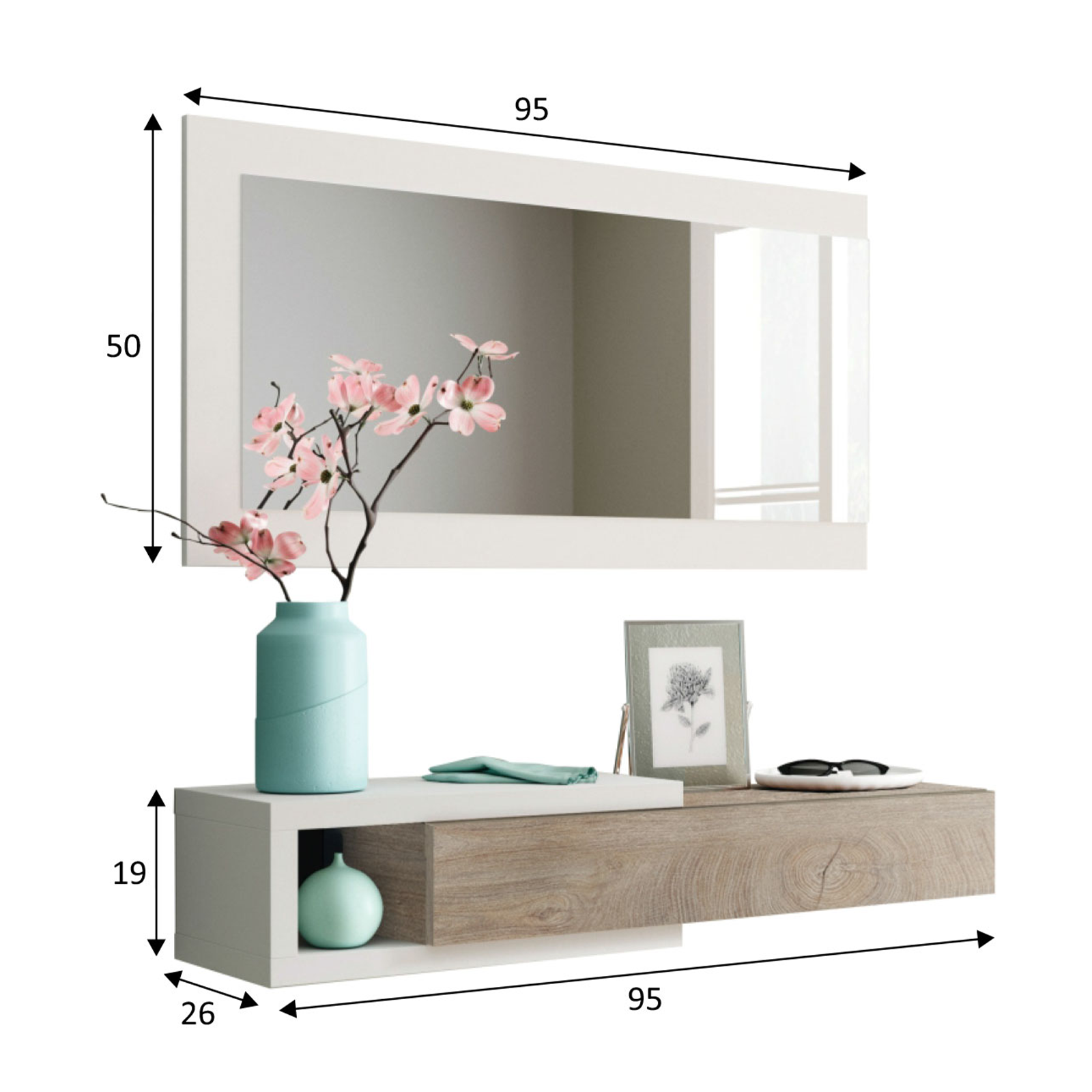 Kit Mobile da ingresso sospeso con specchio Noon in truciolato cm 95x26 19h