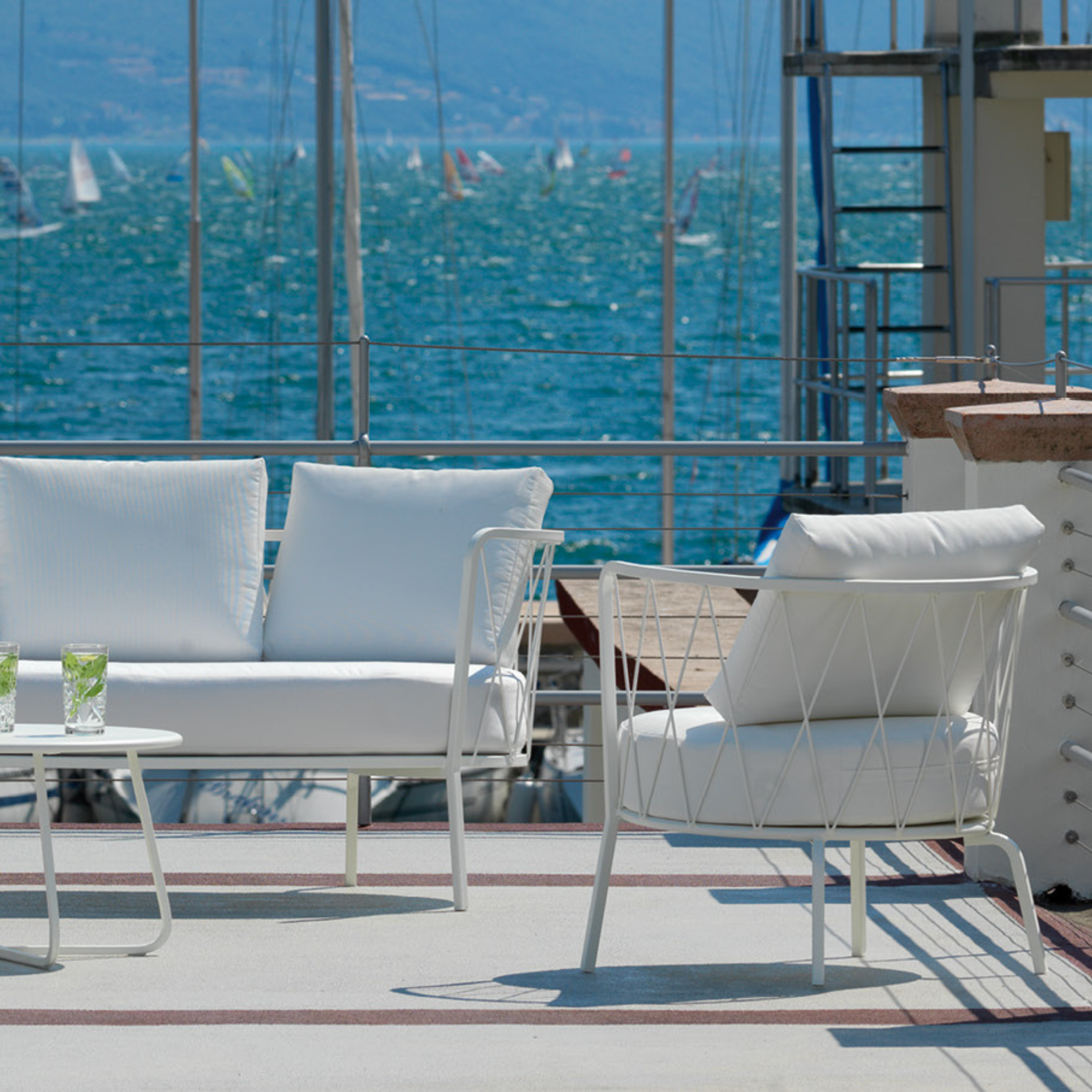 Divano 3 posti in metallo zincato "Daisy14" sofà lounge da giardino cm 220x80 71h