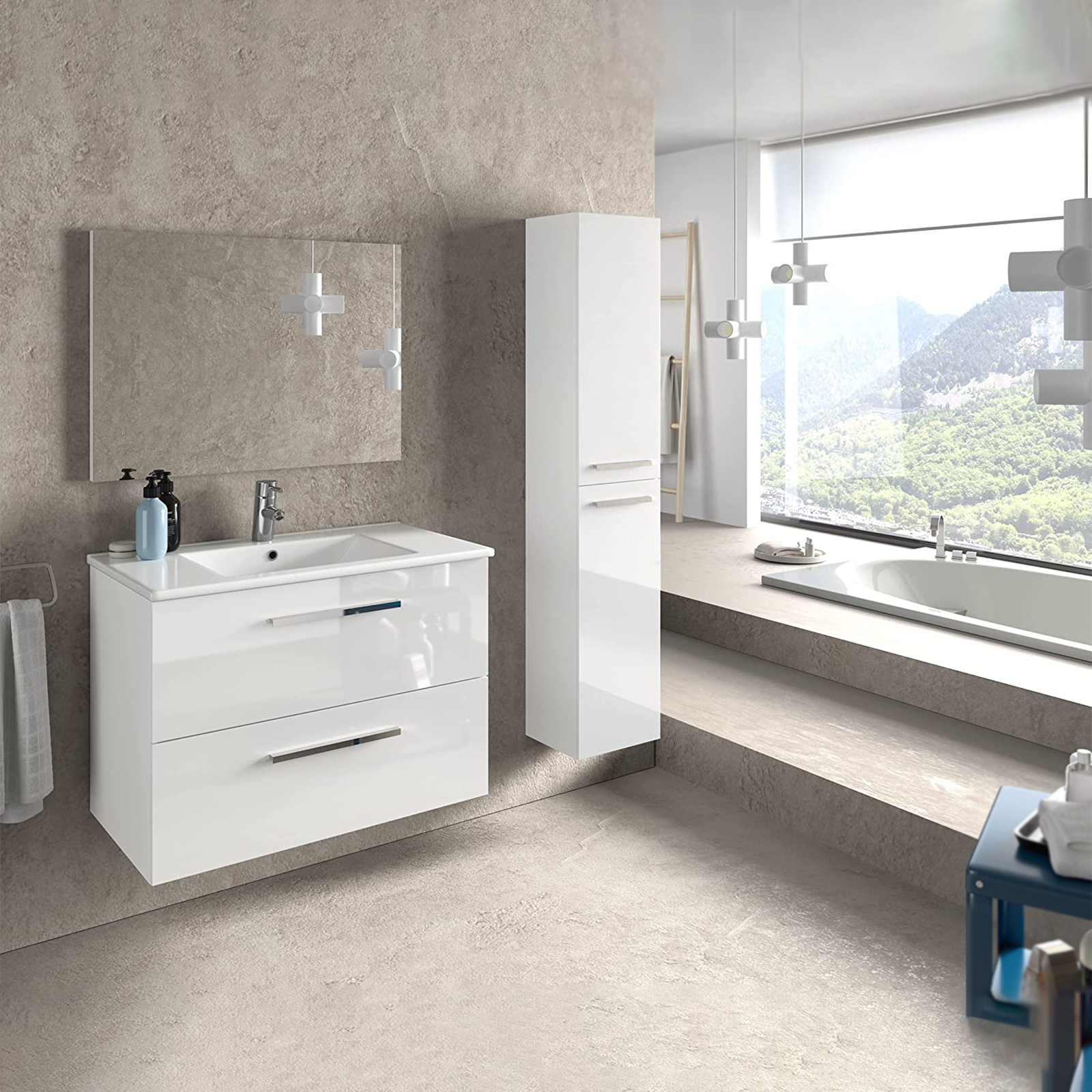 Colonna pensile da bagno "Athena" mobile a 2 ante in truciolare con ripiani