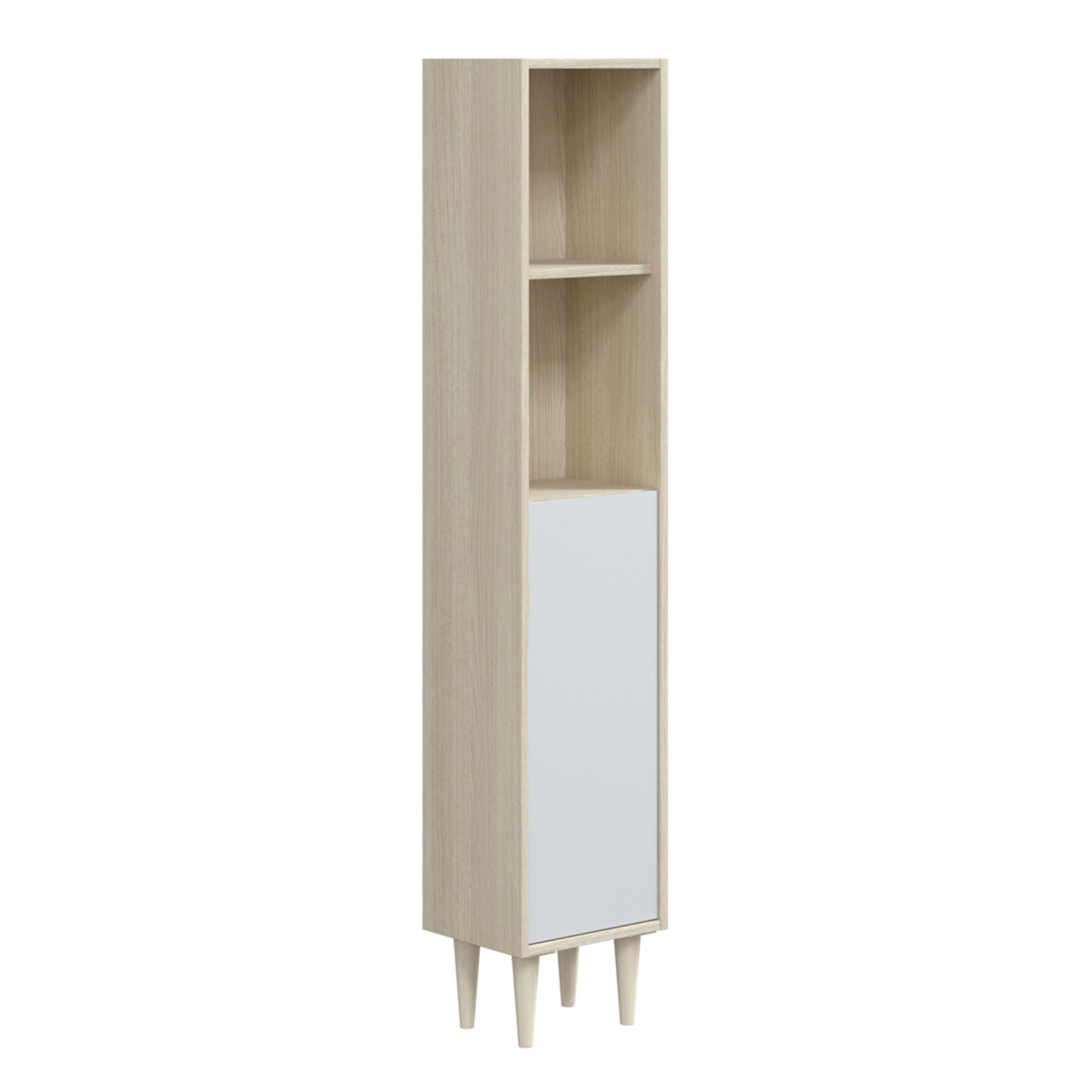 Colonne suspendue mobile de salle de bain Vérone avec 1 porte et 2 étagères apparentes en aggloméré blanc et chêne