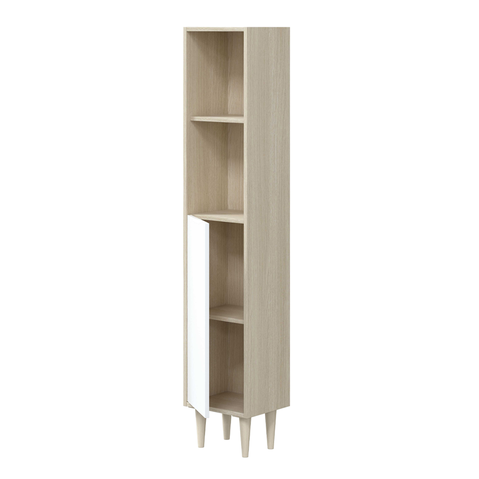 Colonne suspendue mobile de salle de bain Vérone avec 1 porte et 2 étagères apparentes en aggloméré blanc et chêne