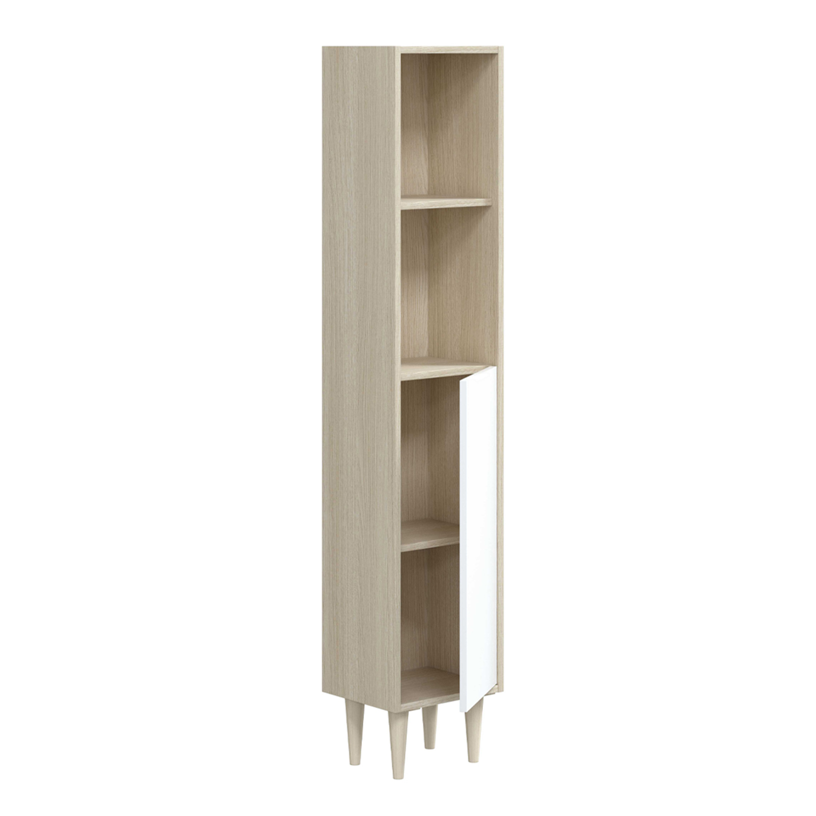 Colonne suspendue mobile de salle de bain Vérone avec 1 porte et 2 étagères apparentes en aggloméré blanc et chêne