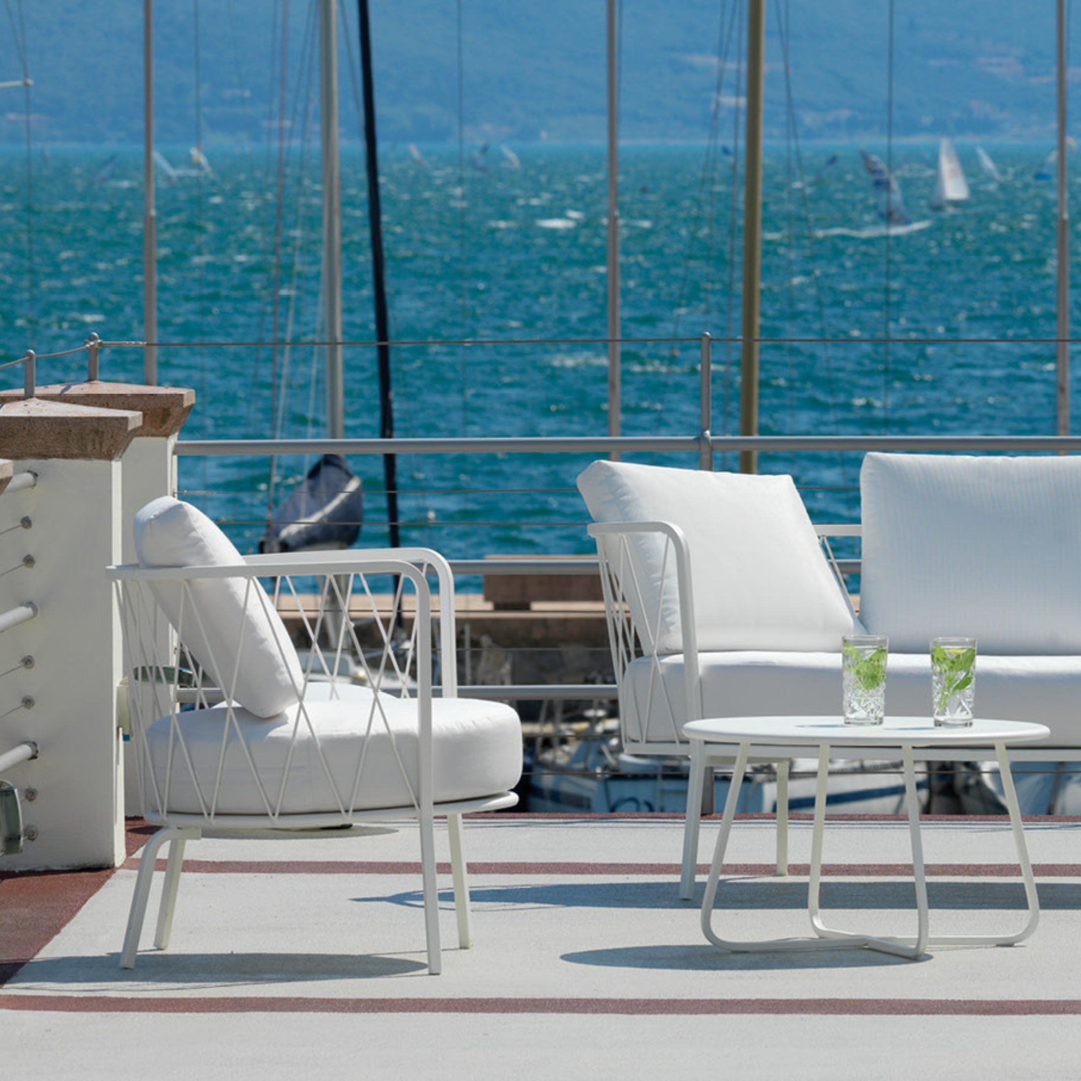 Divano 3 posti in metallo zincato "Daisy14" sofà lounge da giardino cm 220x80 71h