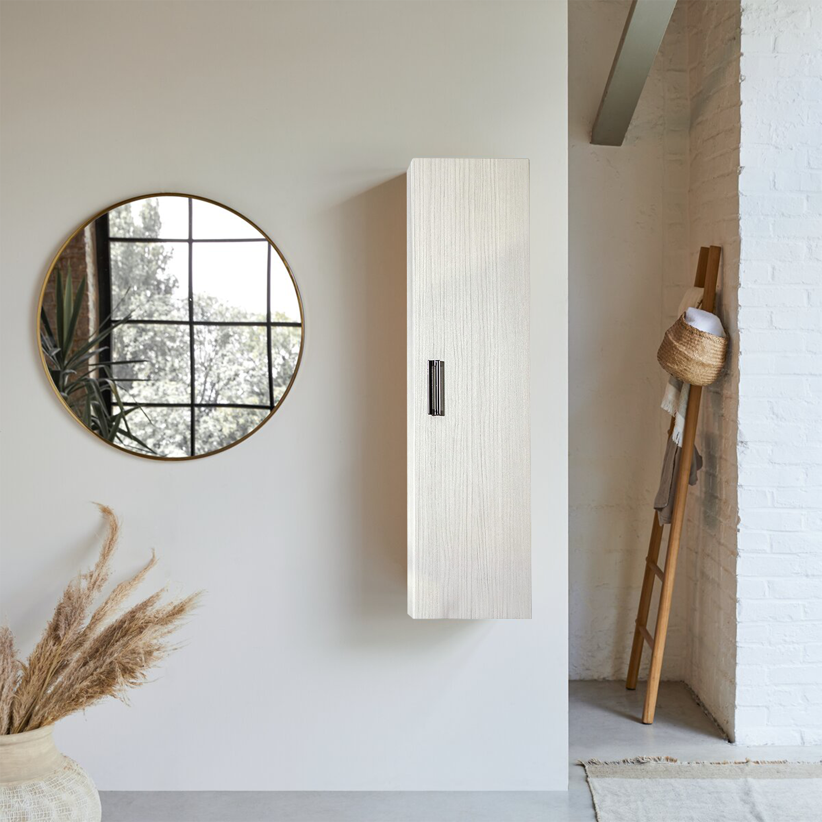 Colonna pensile da bagno Iris mobile a 1 anta in legno rovere cm 30x19 120h