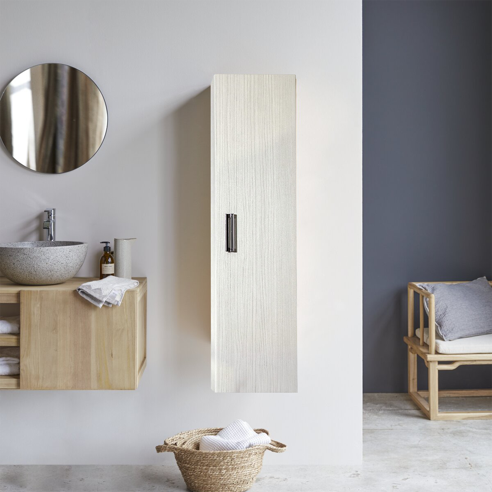 Colonna pensile da bagno Iris mobile a 1 anta in legno rovere cm 30x19 120h