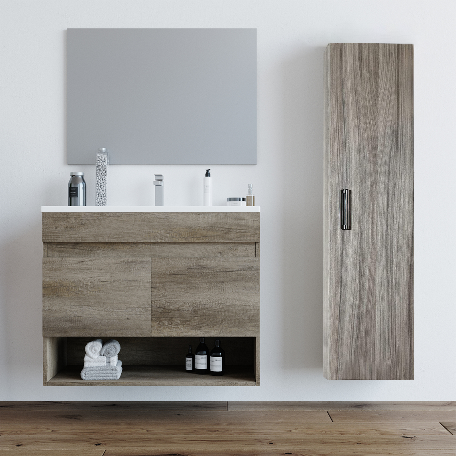 Colonna pensile da bagno Iris mobile a 1 anta in legno rovere cm 30x19 120h