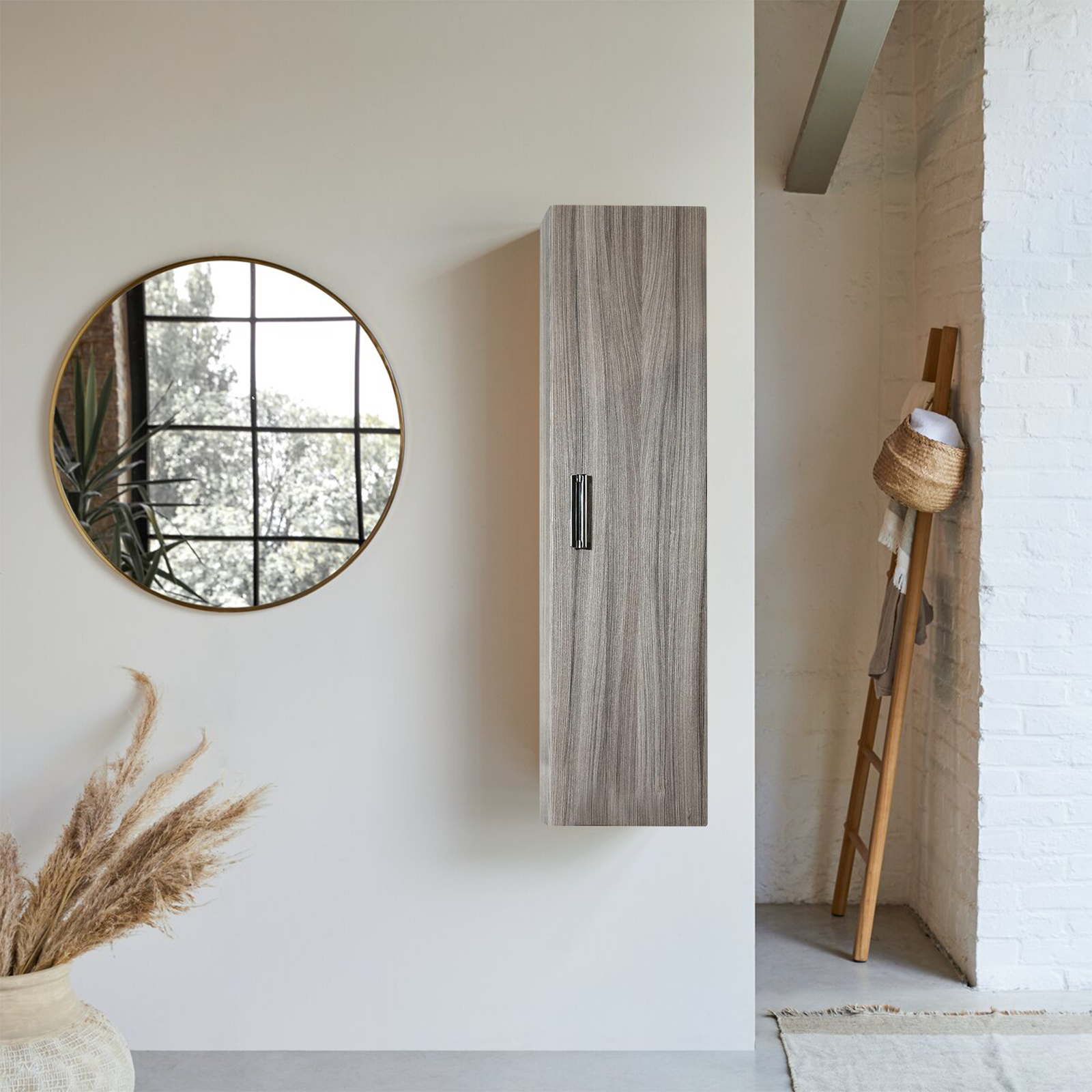 Colonna pensile da bagno Iris mobile a 1 anta in legno rovere cm 30x19 120h