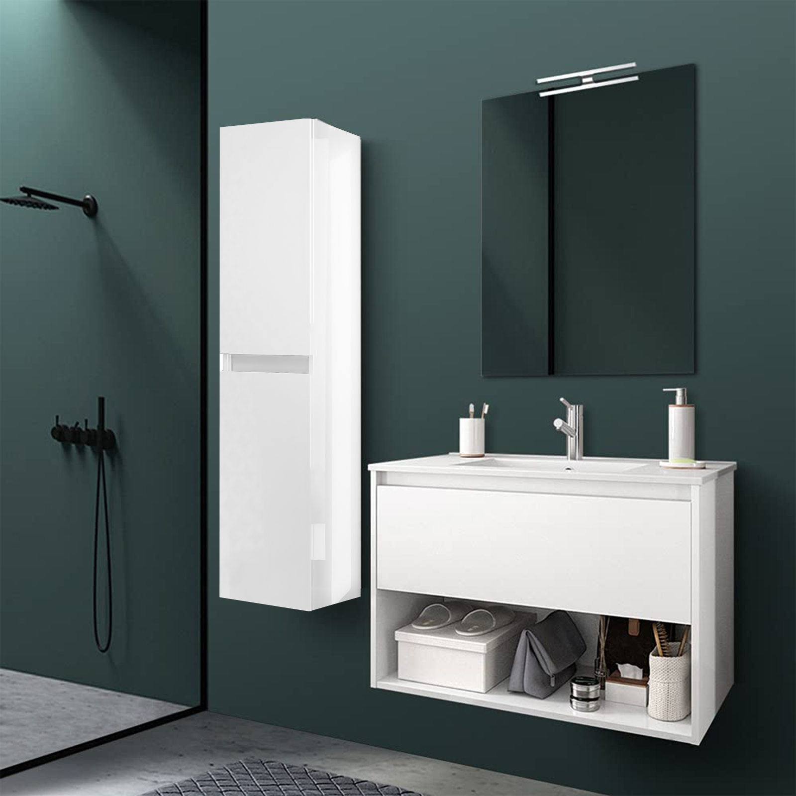 Colonne suspendue mobile de salle de bain New Splash avec 2 portes en bois de chêne 31x33,5 cm 138h