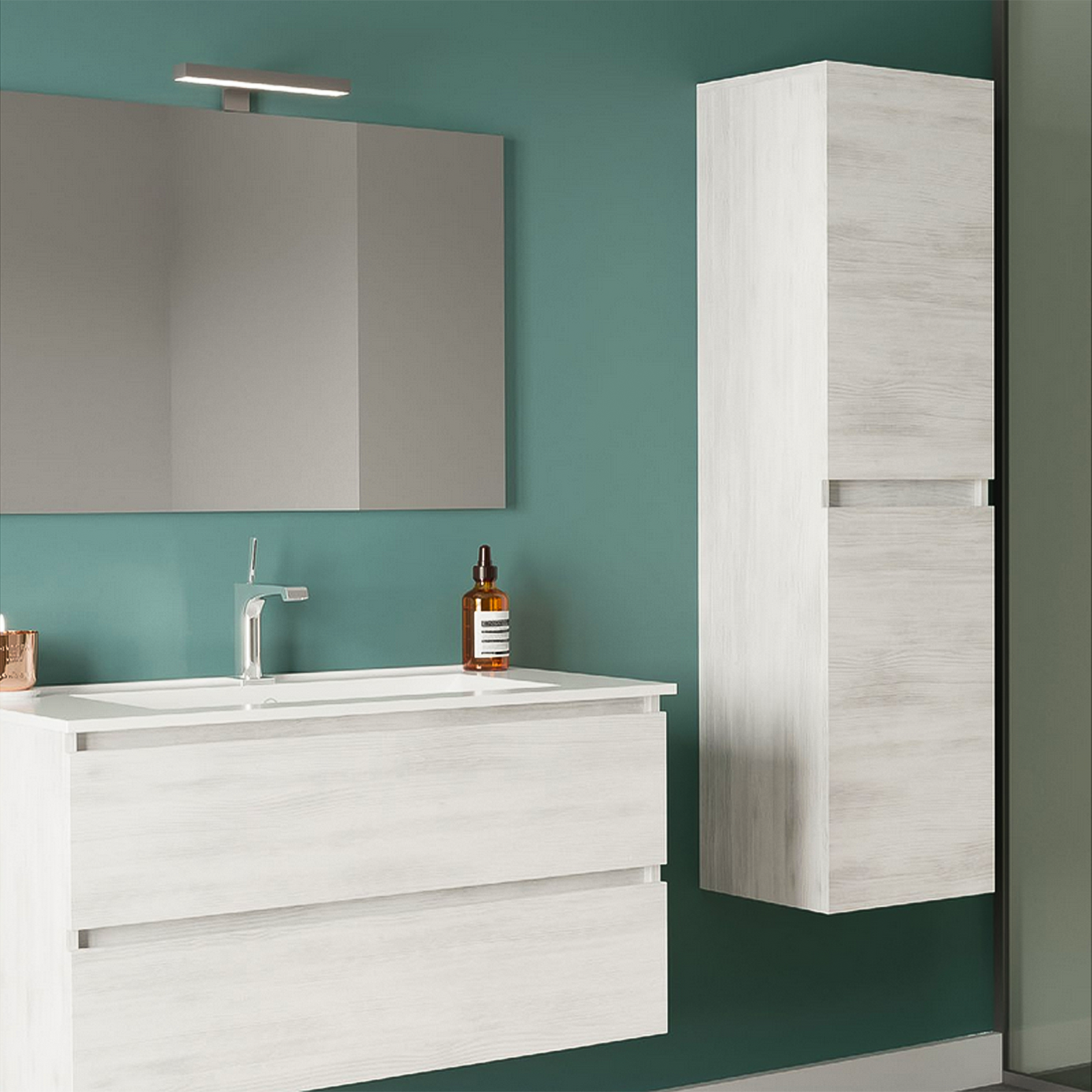 Colonne suspendue mobile de salle de bain New Splash avec 2 portes en bois de chêne 31x33,5 cm 138h
