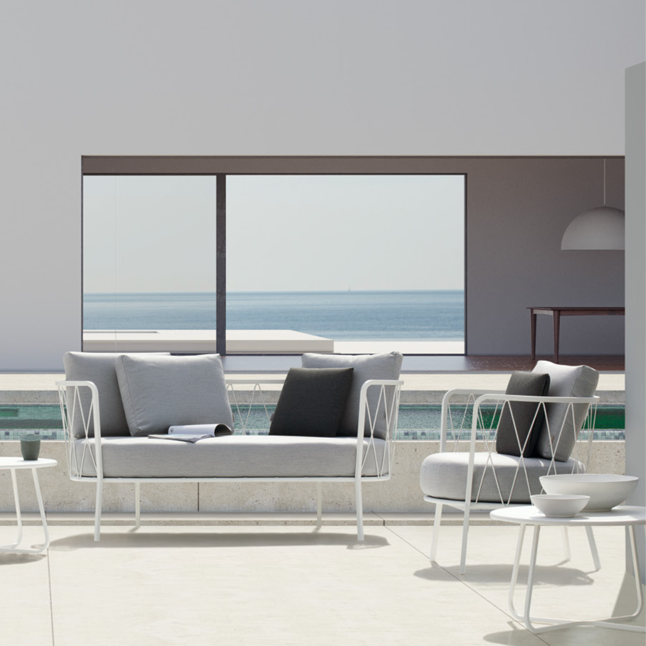 Sofá de jardín 2 plazas de metal galvanizado sillón lounge "Daisy13" 160x73 cm 71h