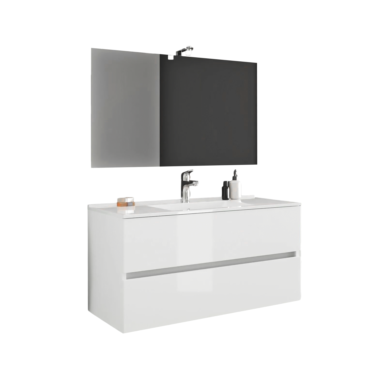 Mobile sotto lavabo sospeso New Splash cassettiera in truciolare con specchio cm 102x47 53h