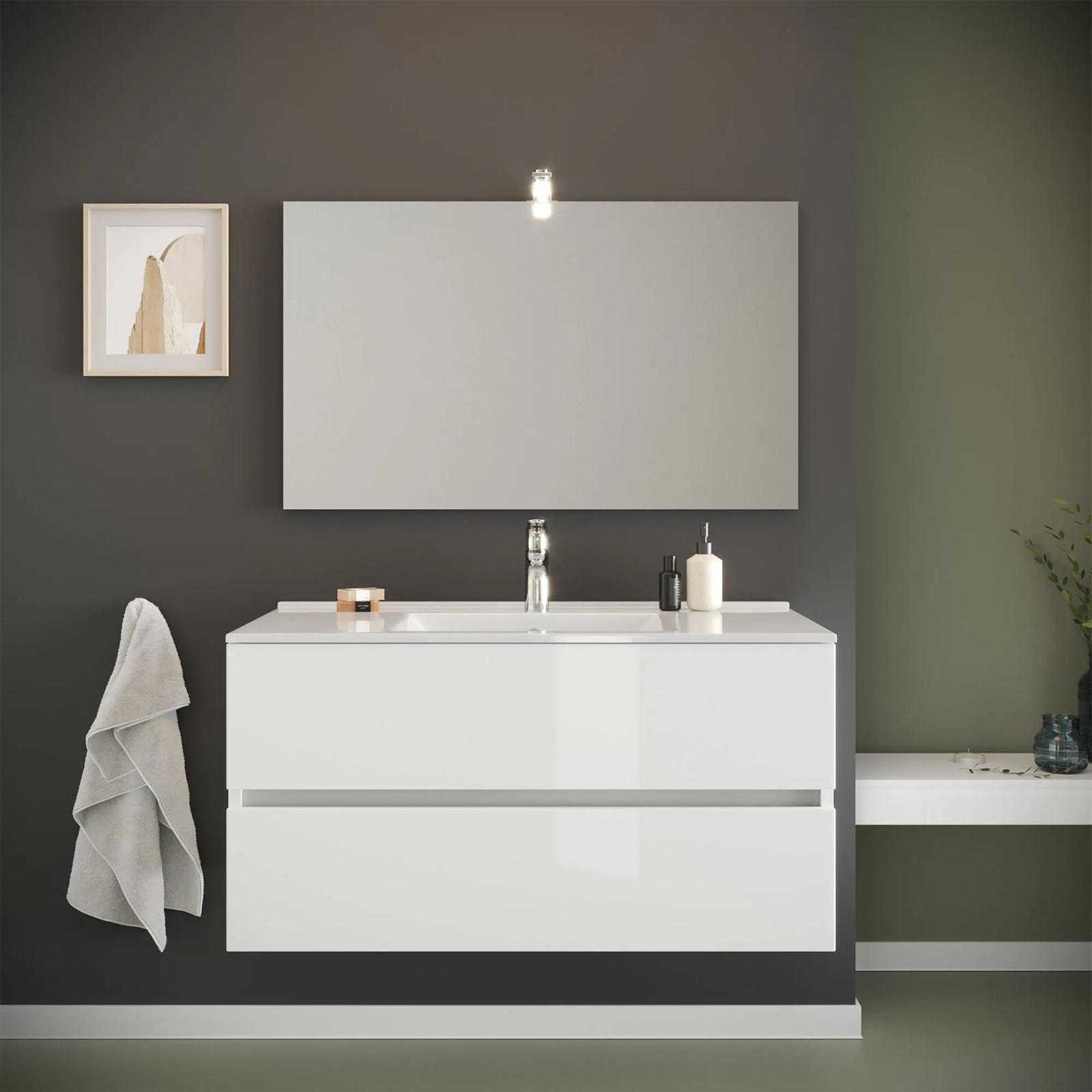 Mobile sotto lavabo sospeso New Splash cassettiera in truciolare con specchio cm 102x47 53h
