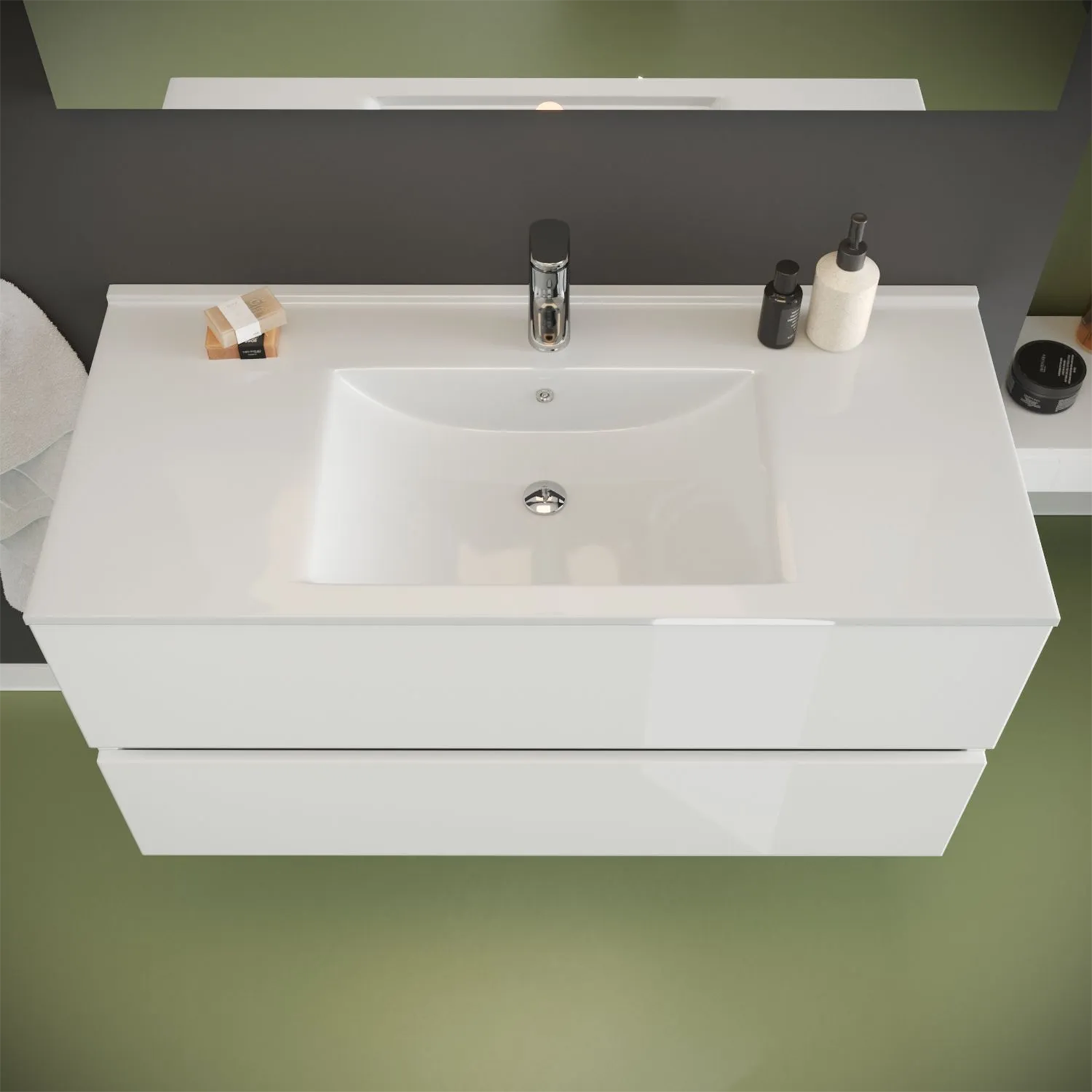 Mobile sotto lavabo sospeso New Splash cassettiera in truciolare con specchio cm 102x47 53h