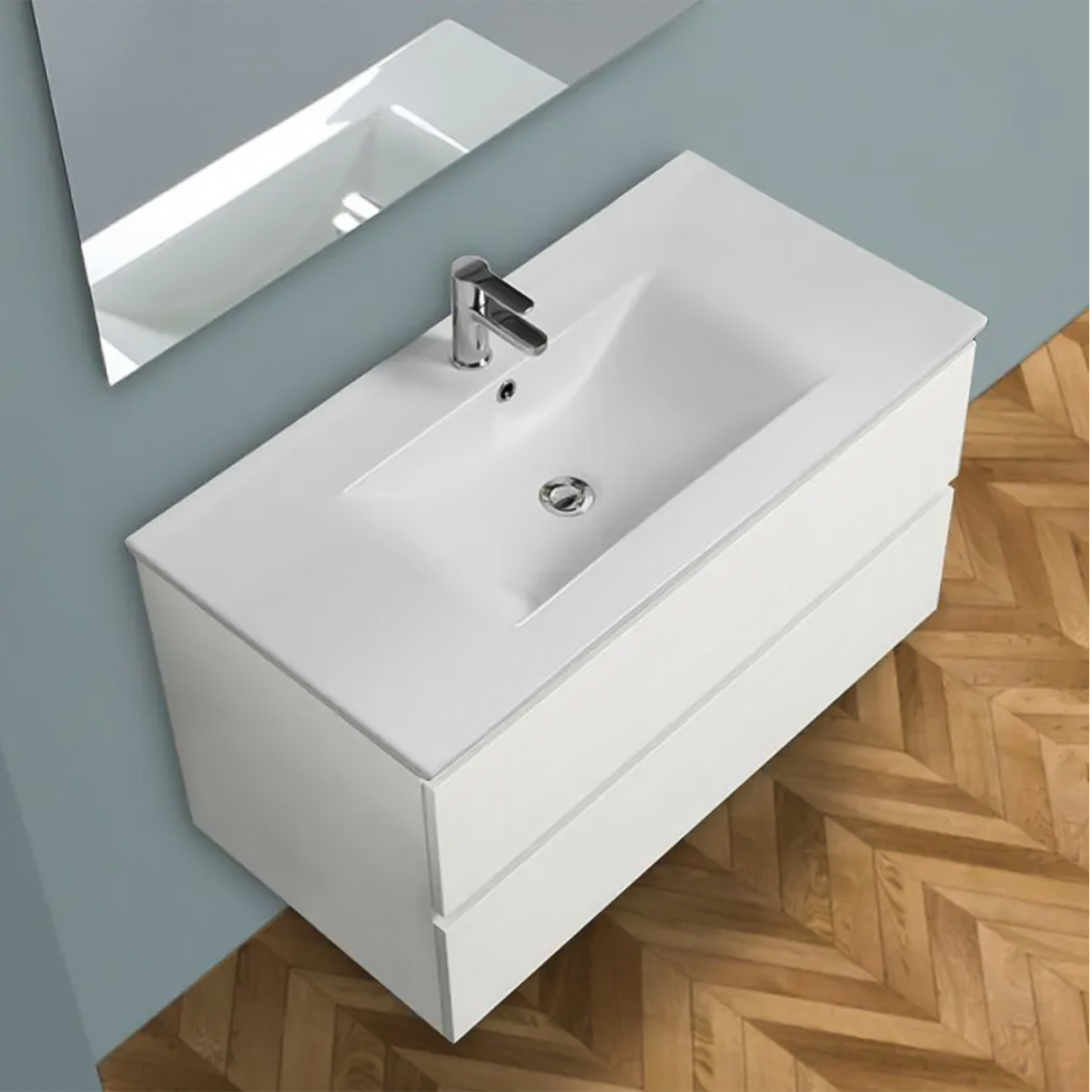 Mobile sotto lavabo sospeso "New Splash" cassettiera in truciolare con specchio