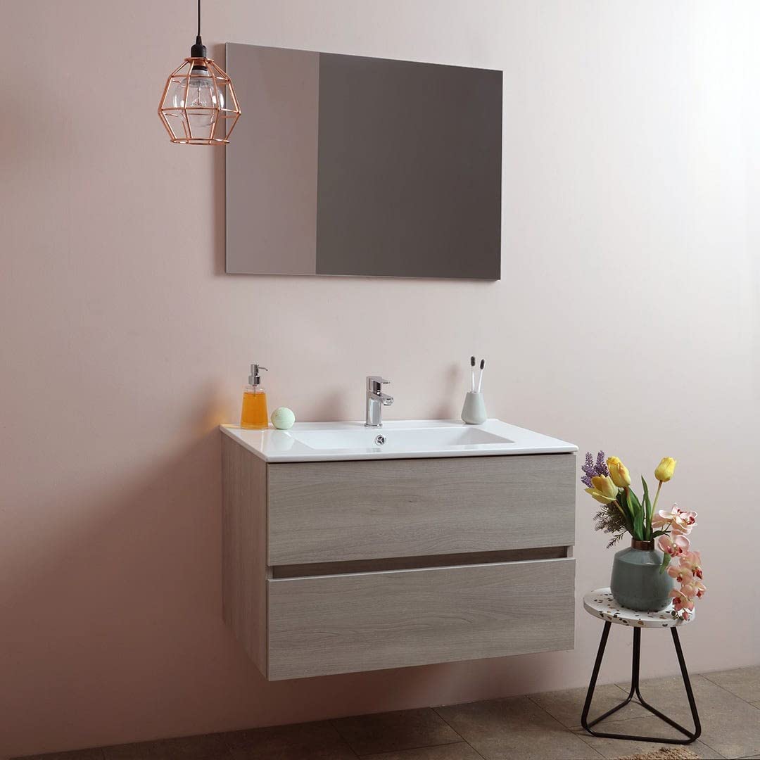 Mobile sotto lavabo sospeso New Splash cassettiera in truciolare con specchio cm 102x47 53h