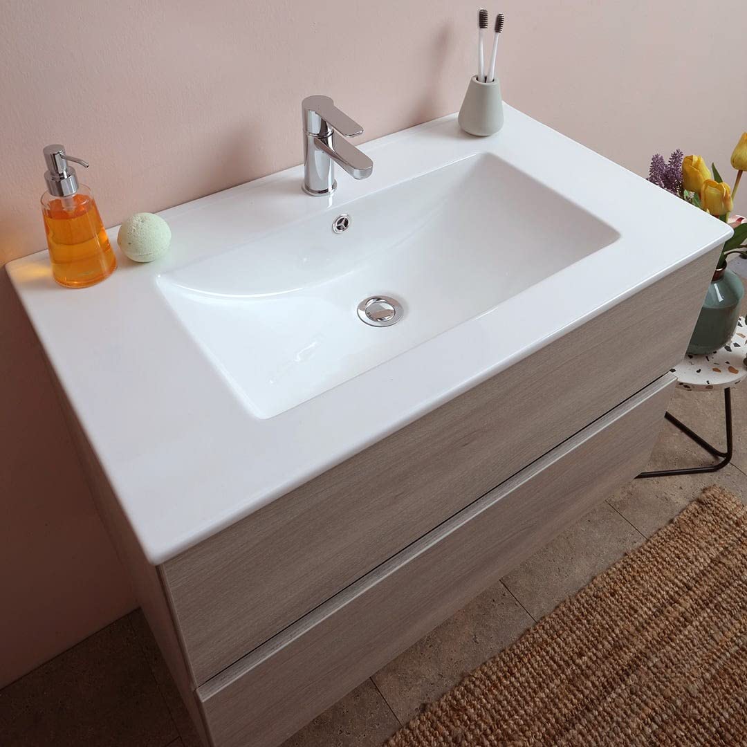 Mobile sotto lavabo sospeso New Splash cassettiera in truciolare con specchio cm 102x47 53h