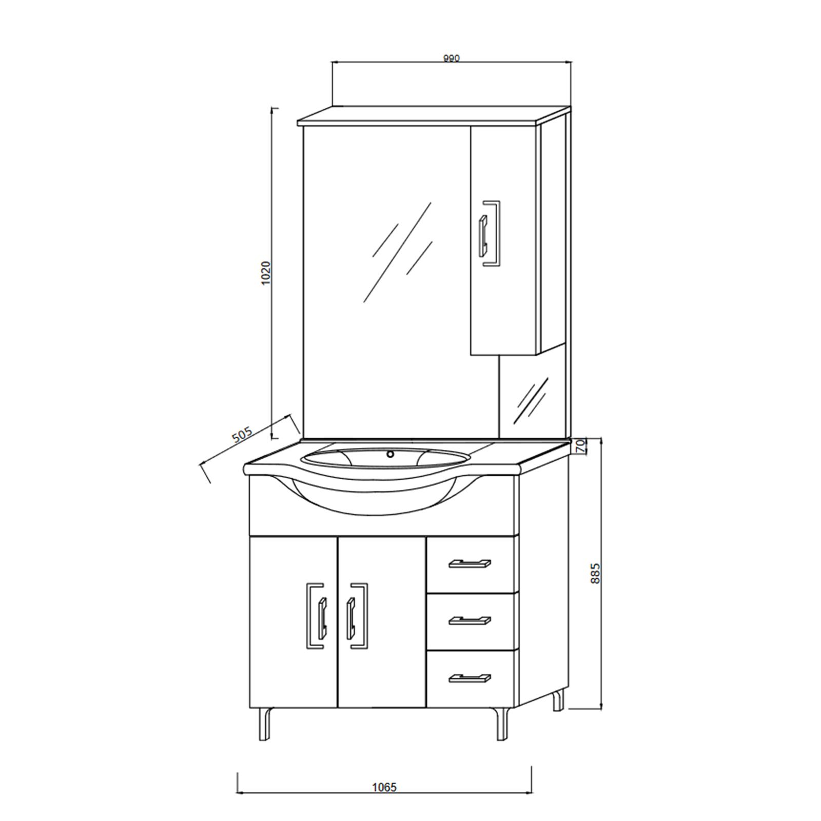 Kit meuble lavabo Eva en aggloméré avec miroir et colonne suspendue