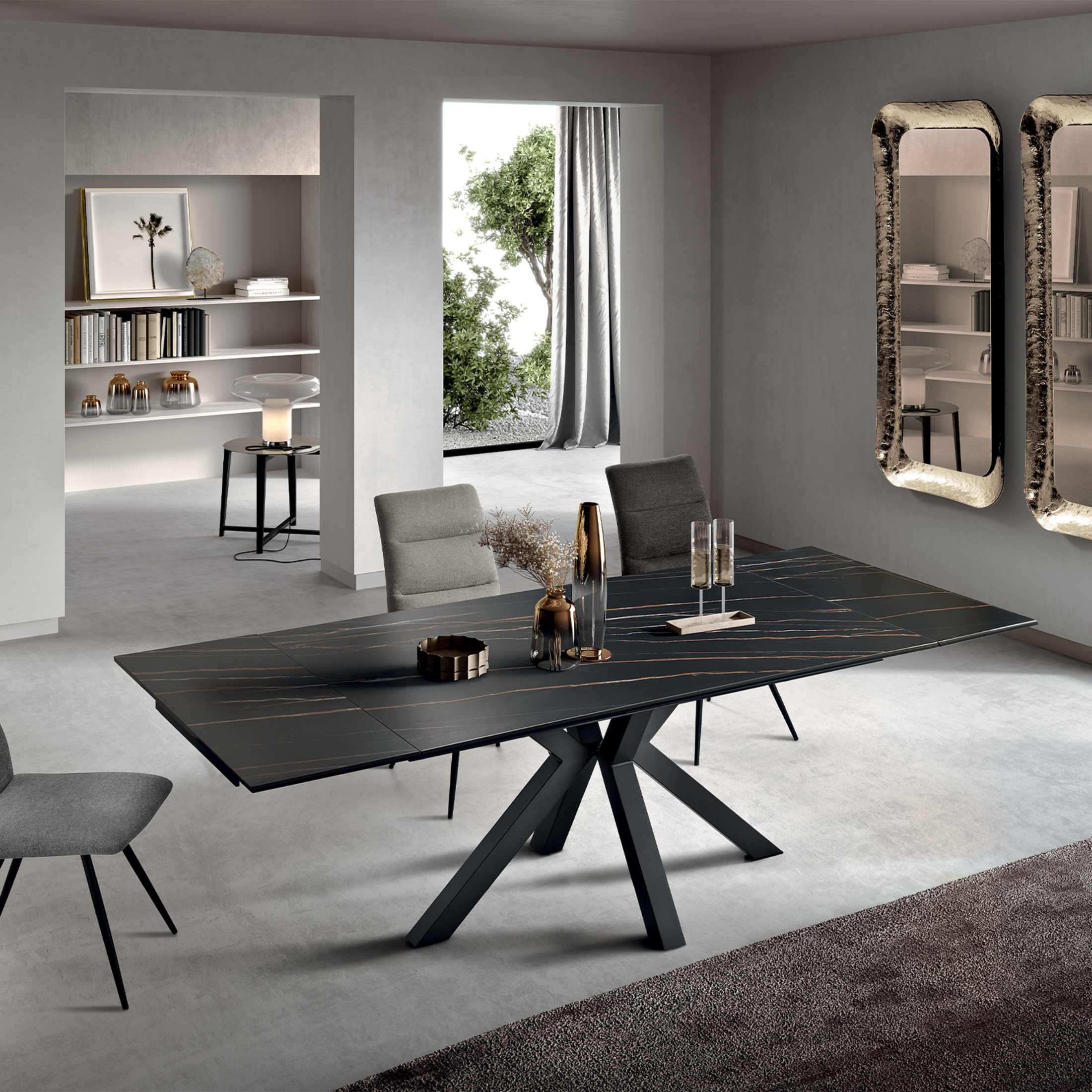 Tavolo moderno allungabile "Artik" con base in metallo fino a 10 posti