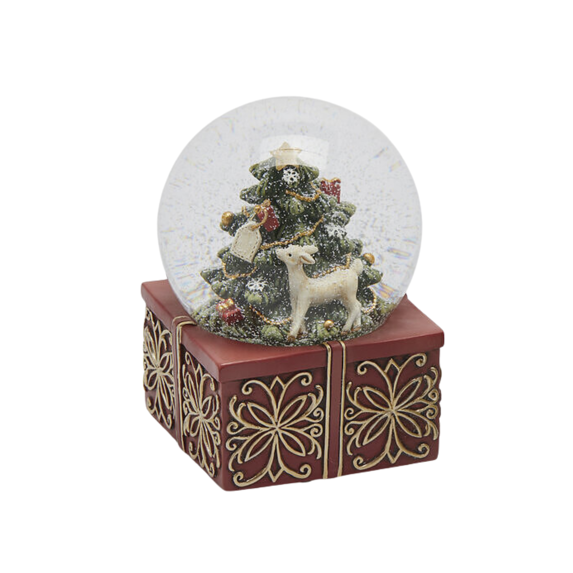 Carillon con sfera d'acqua con Babbo Natale e Renna, decorazione natalizia cm 9x14,5h