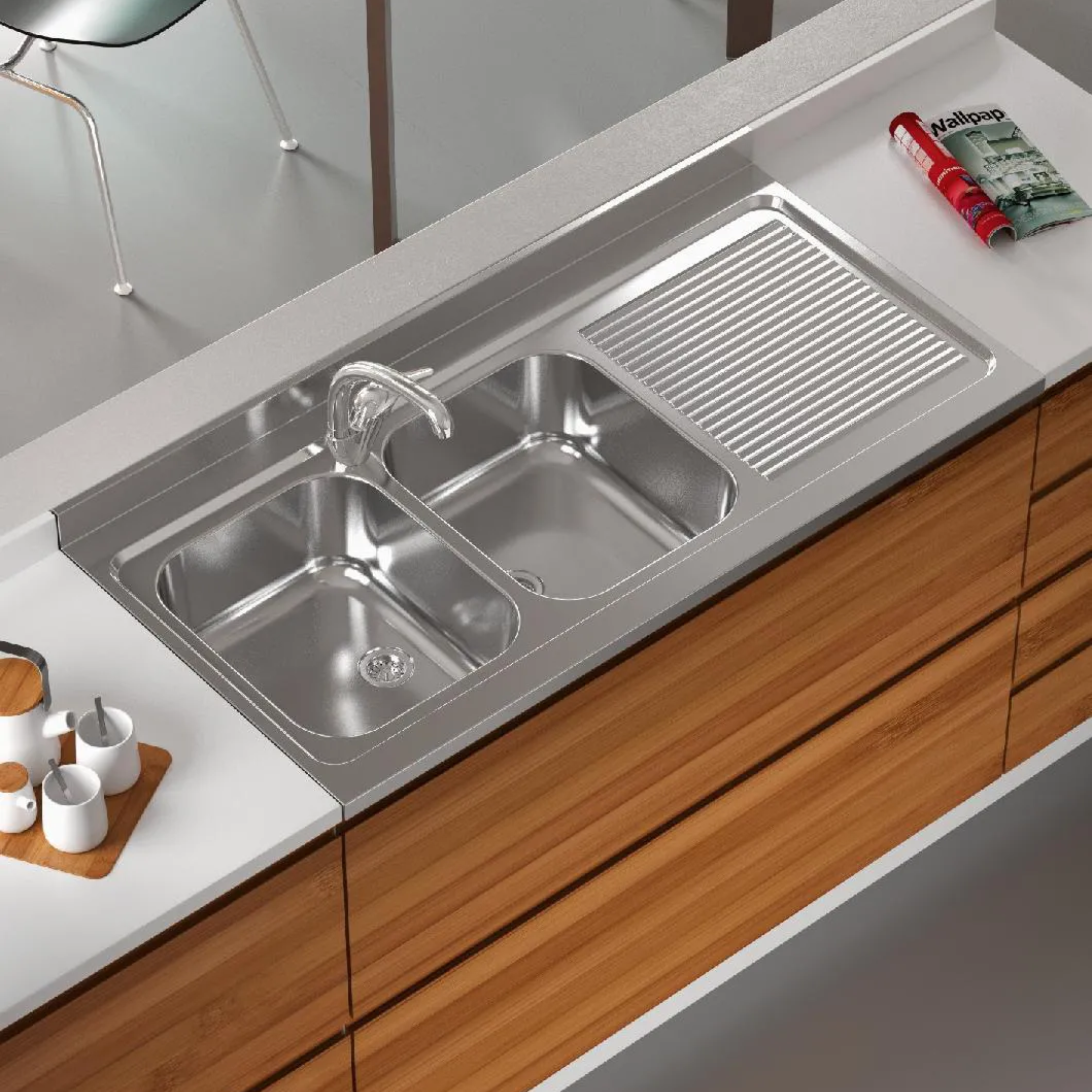 Lavello in acciaio inox per cucina "Giulia" d'appoggio monostampo con gocciolatoio