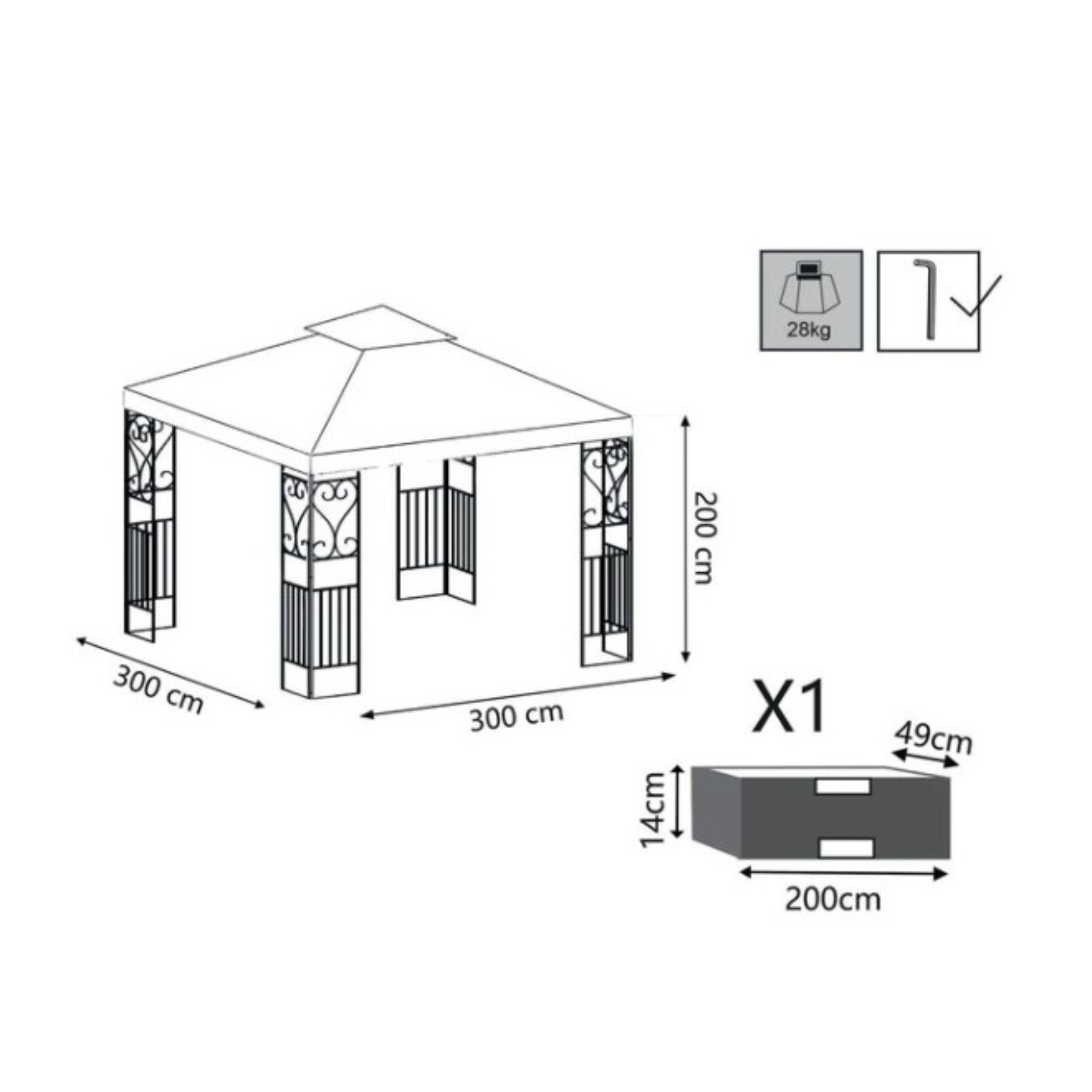 Gazebo in acciaio verniciato "Decor" con telone écru da giardino cm 300x300 200h