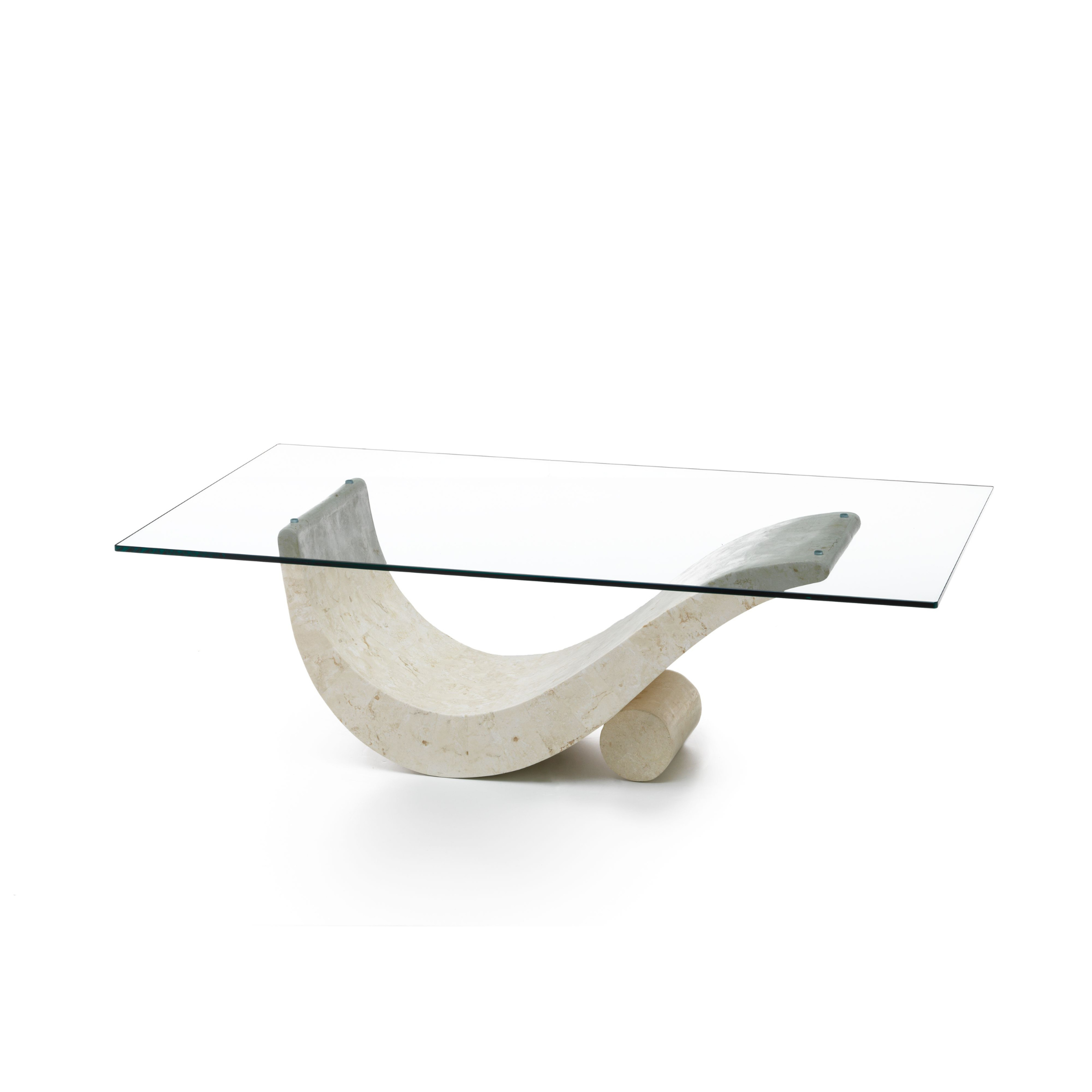 Mesita baja en piedra fósil "Paloma" tapa de cristal templado 120x70 cm 40h