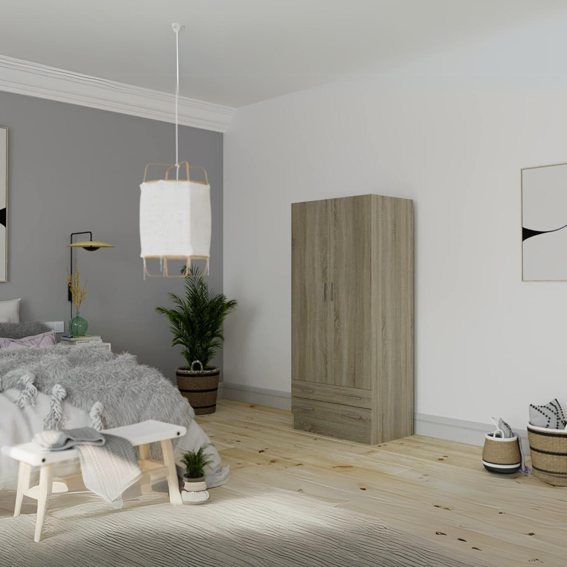 Armadio guardaroba moderno "B201" 2 ante e 2 cassetti in legno cm 82x46,5 184,5h