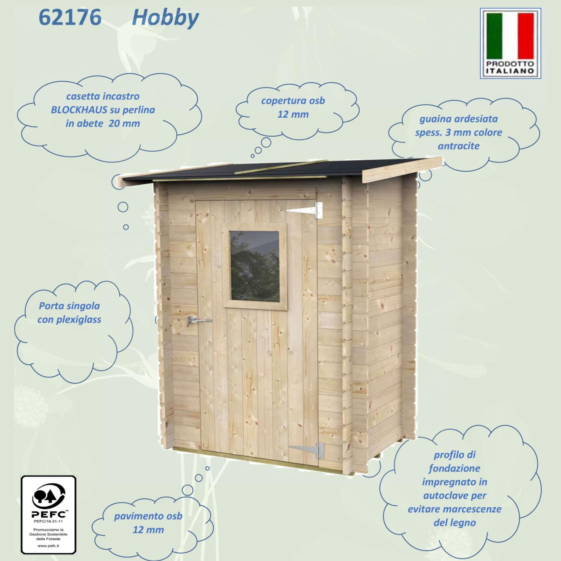 Abri de jardin en bois "Hobby" simple emplacement 146x98 cm 197h simple porte avec fenêtre