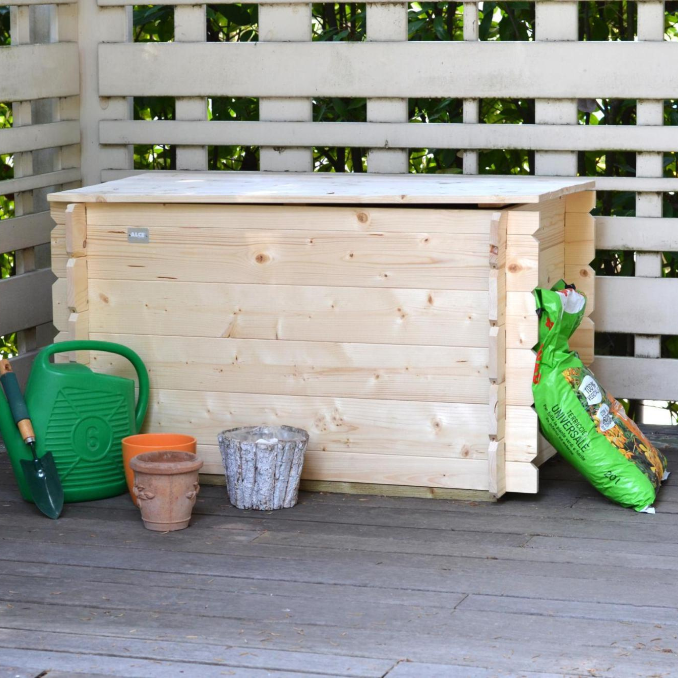 Coffre de jardin en bois naturel "Giunone" avec ouverture battante 98x60 cm 54h