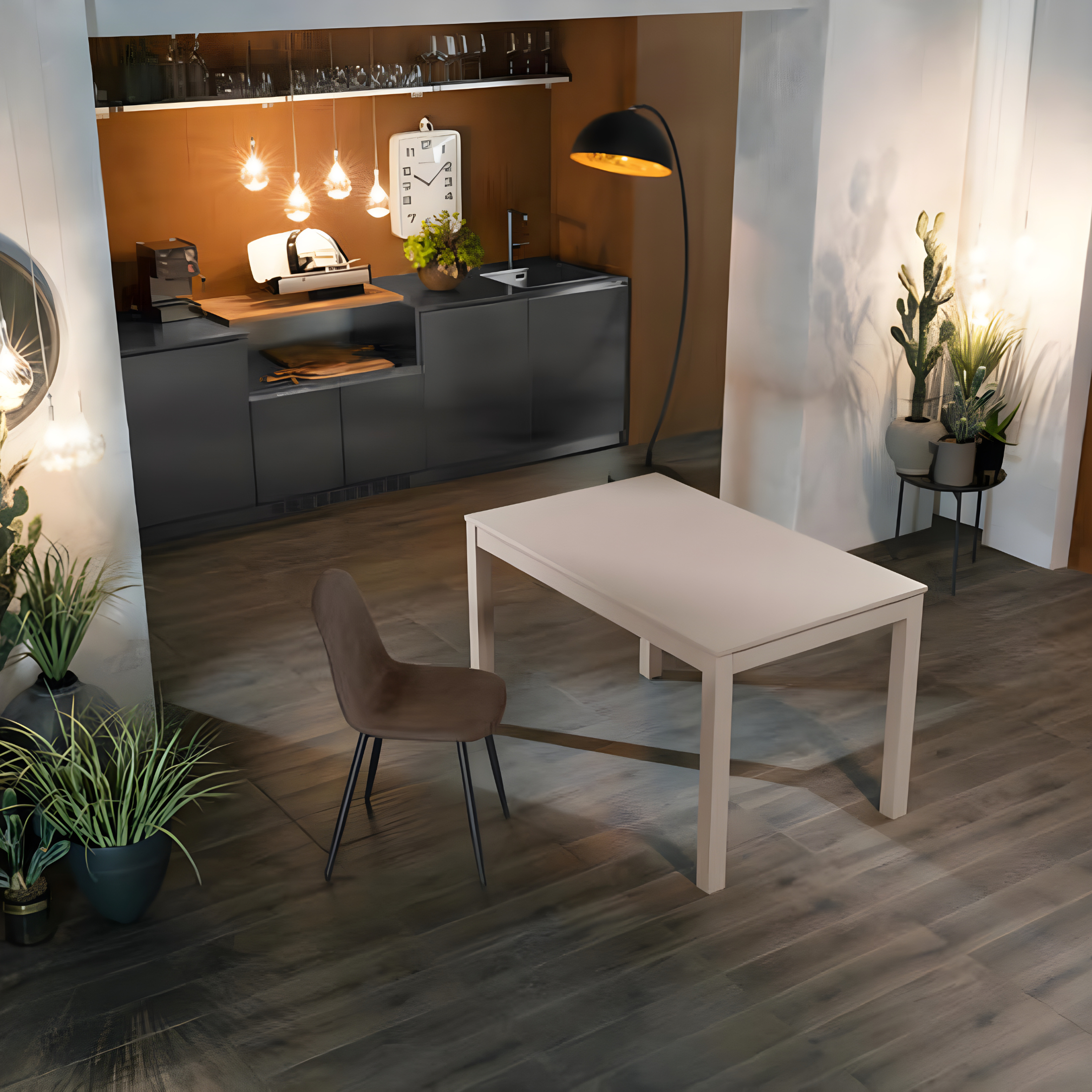 Mesa extensible "Traffic" tapa de melamina, patas de madera maciza 130/210x80 cm 76h