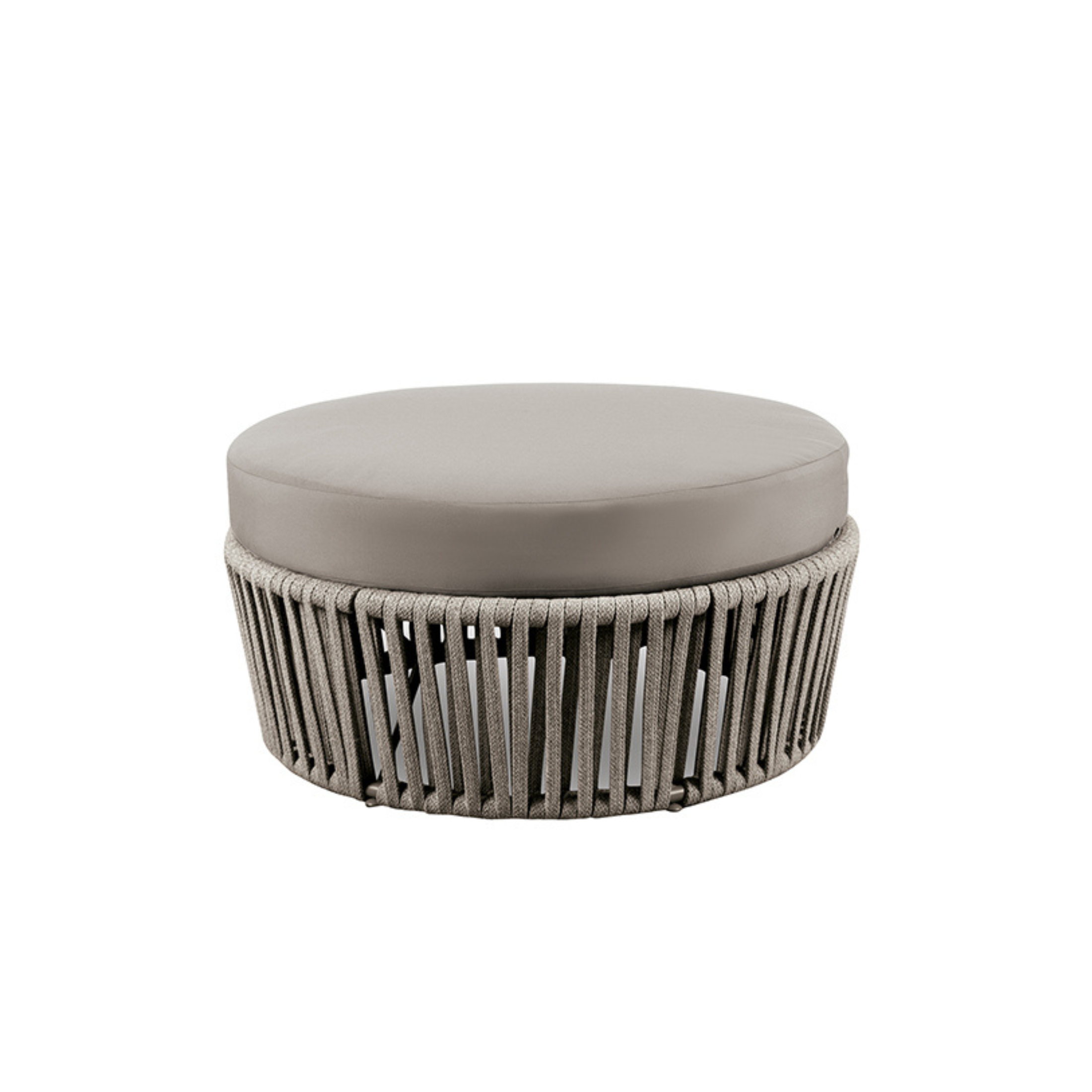 Pouf tavolino in corda e acciaio inox "Daisy Rope" tavolo basso da giardino cm 90x90 45h