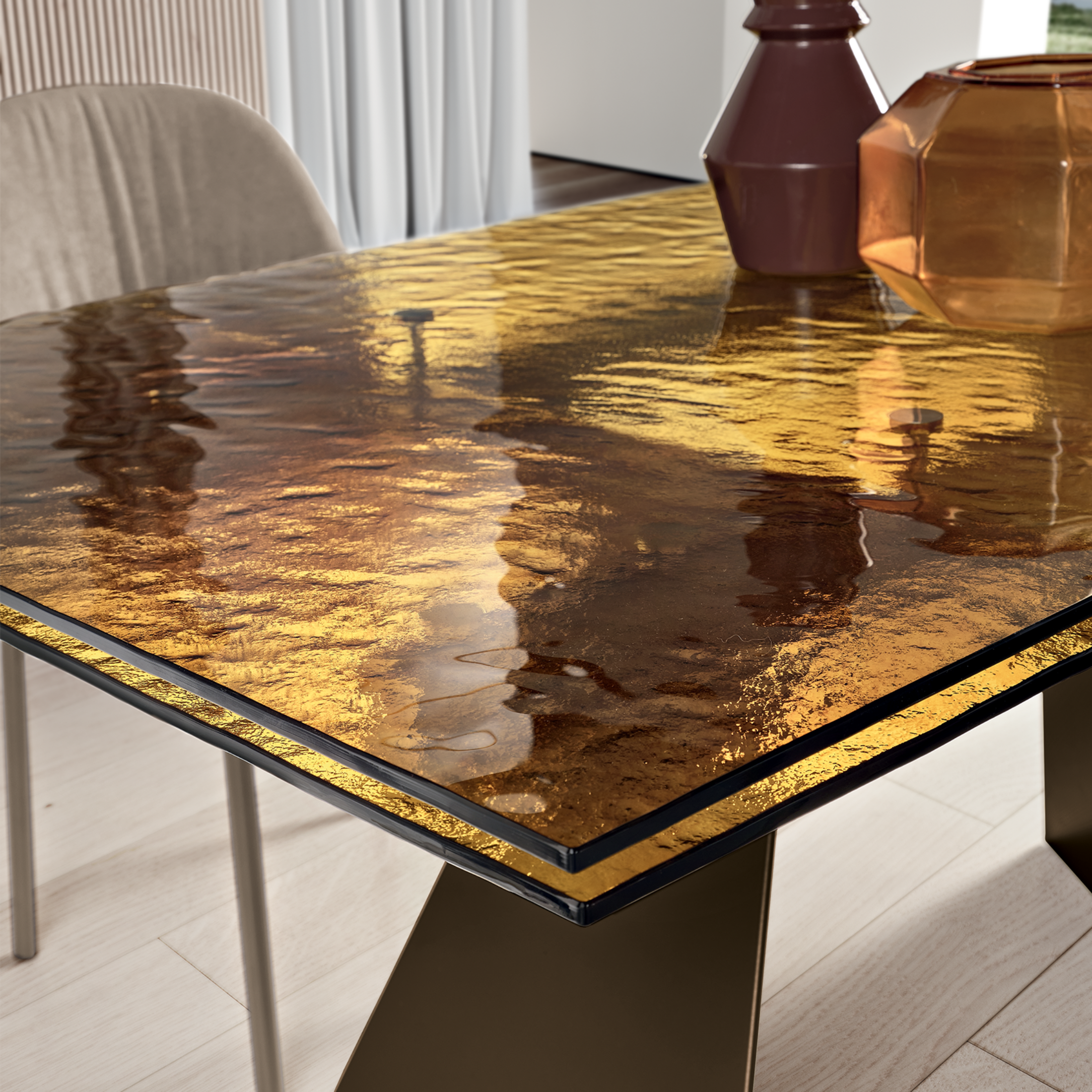 Tavolo rettangolare "Walter" allungabile con piano in vetro martellato trasparente cm 160/240x90 75h