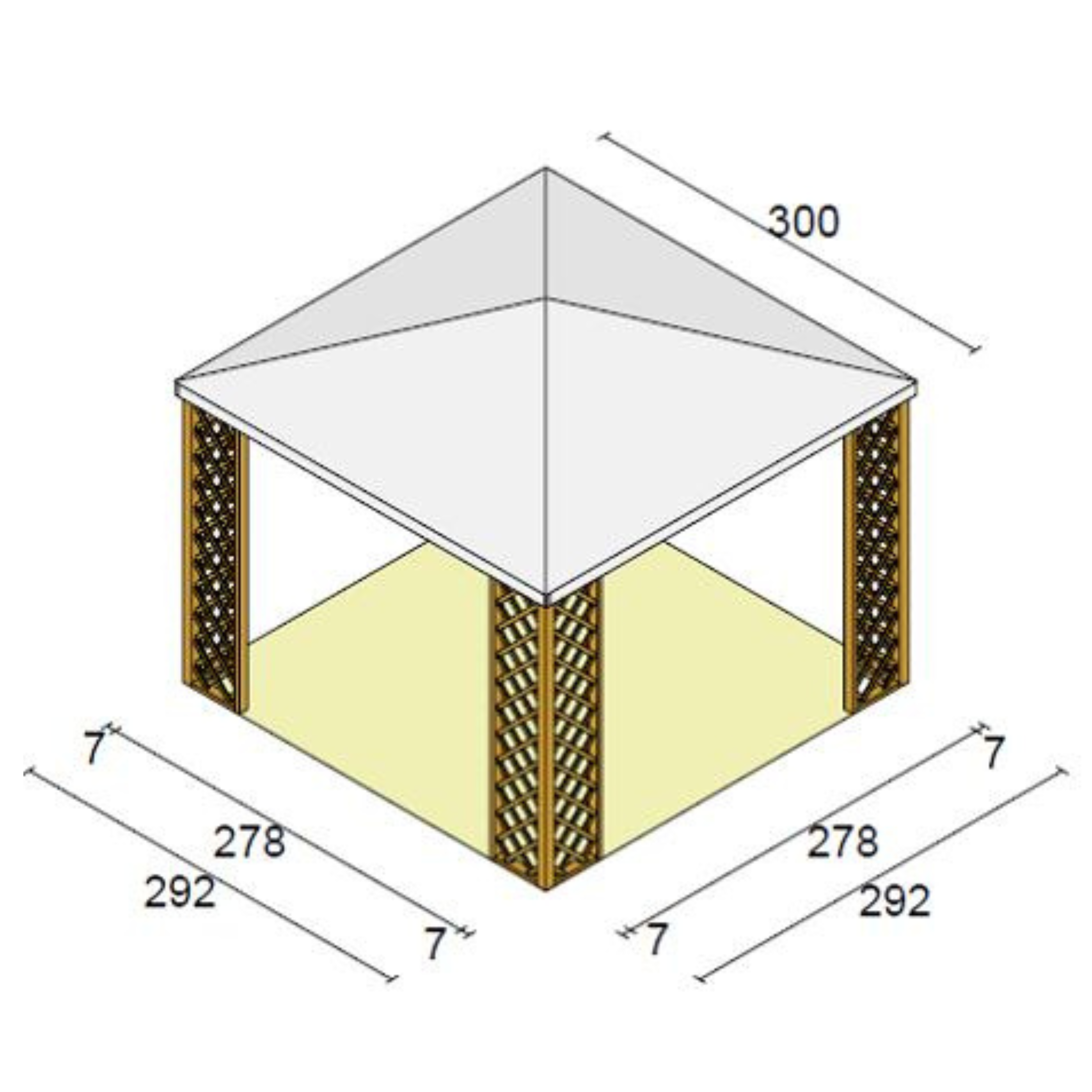 Gazebo per esterno in legno di abete "Lolita" copertura in pvc bianco mt 3x3 2,7h
