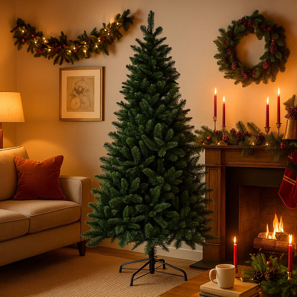 Albero di Natale Slim "Zefiro" in PVC di altissima qualità effetto realistico