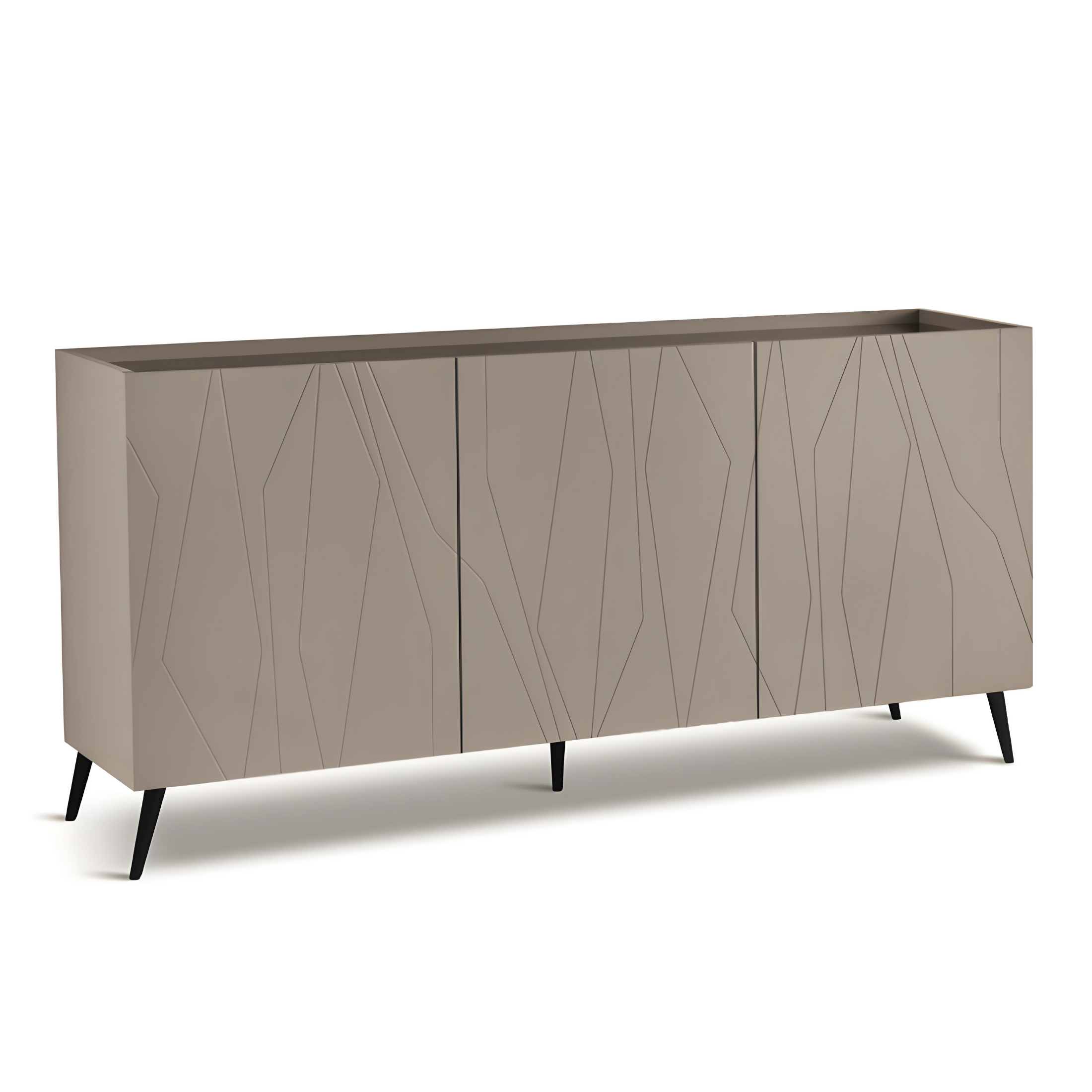 Buffet moderne 3 portes "Tigua" Plateau miroir fumé ou bronze déjà assemblé 169x50 cm 89h