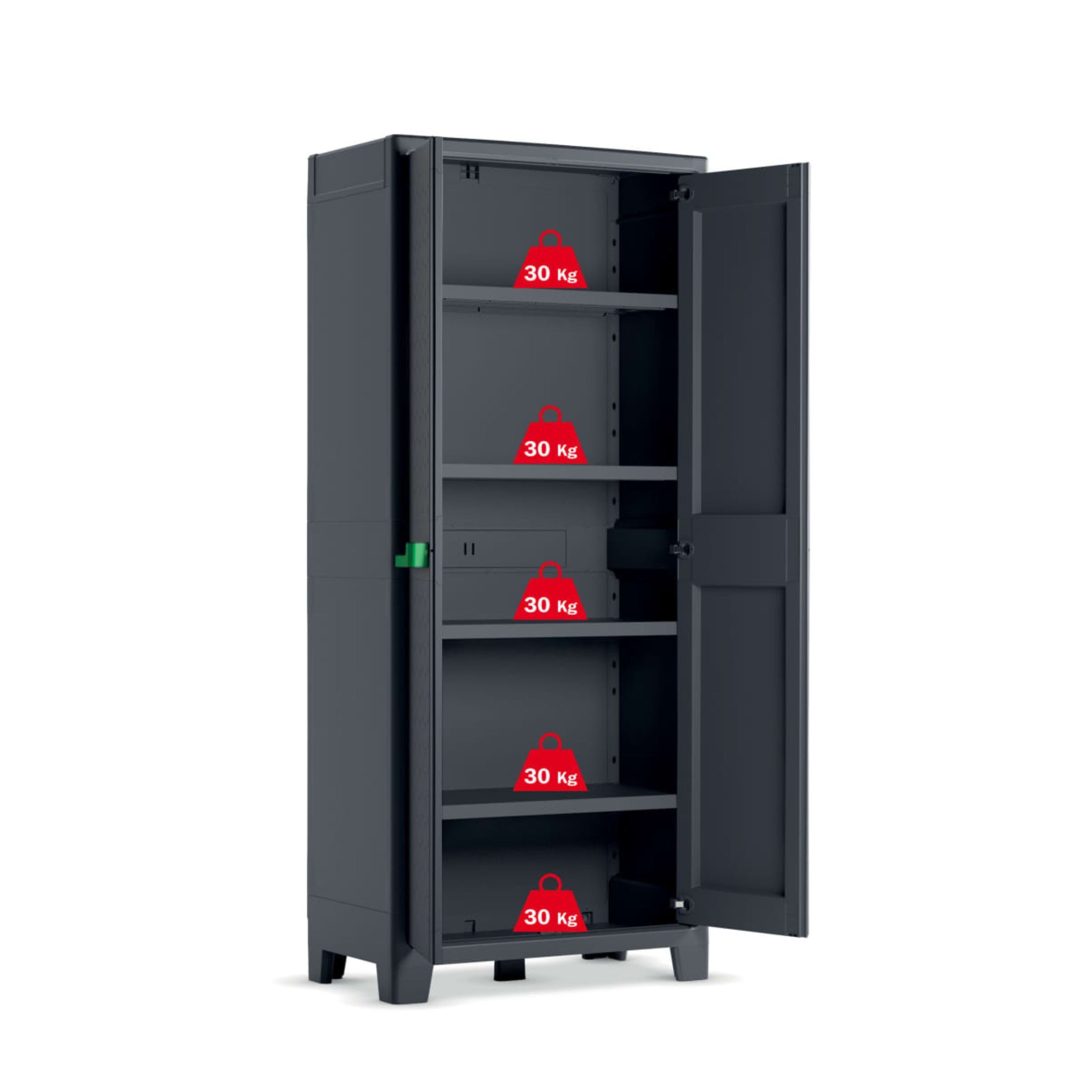 Armadio in resina da giardino "Mody" con ripiani interni e piedini rialzati