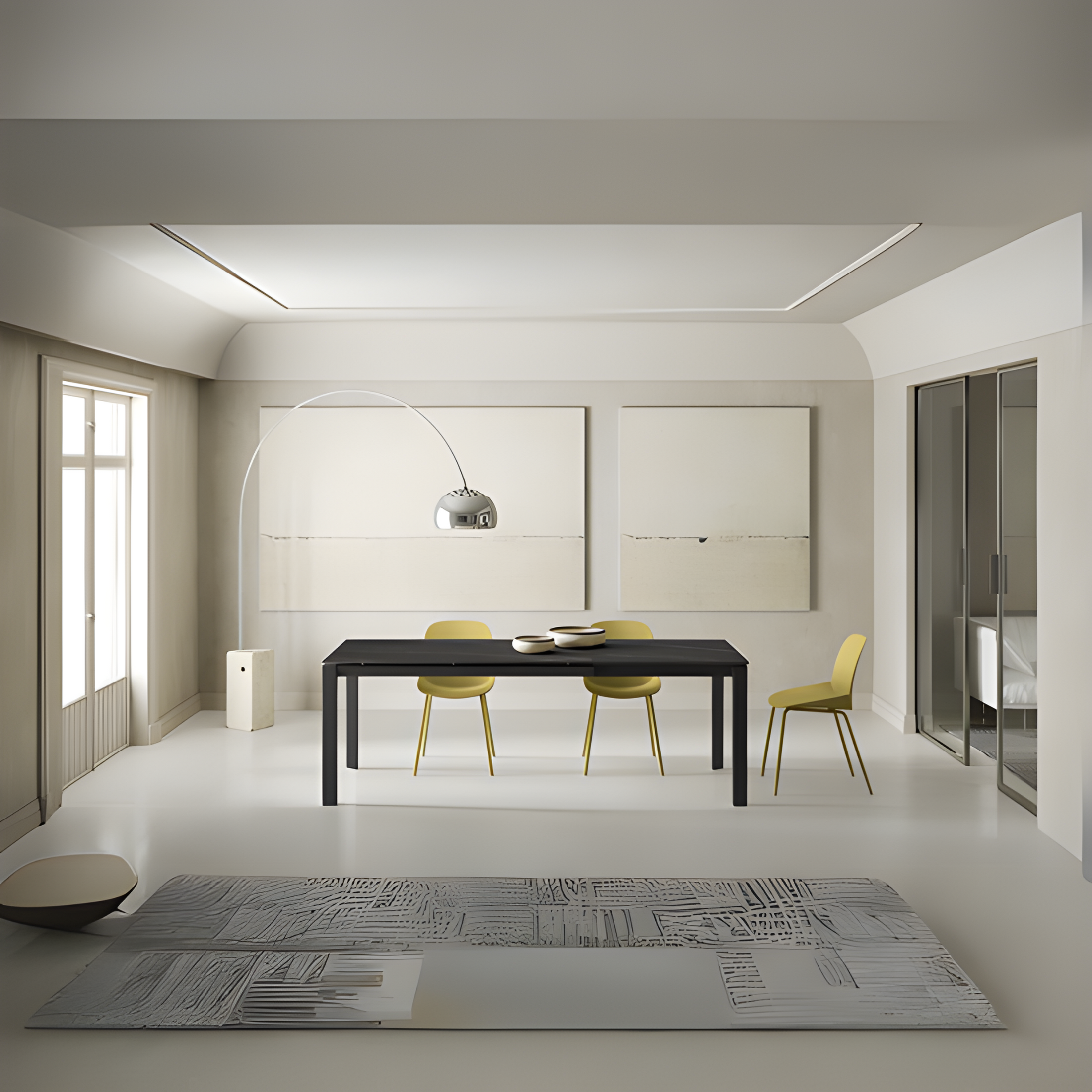 Table extensible "Compte" plateau céramique pieds aluminium 140/220x90 cm 75h
