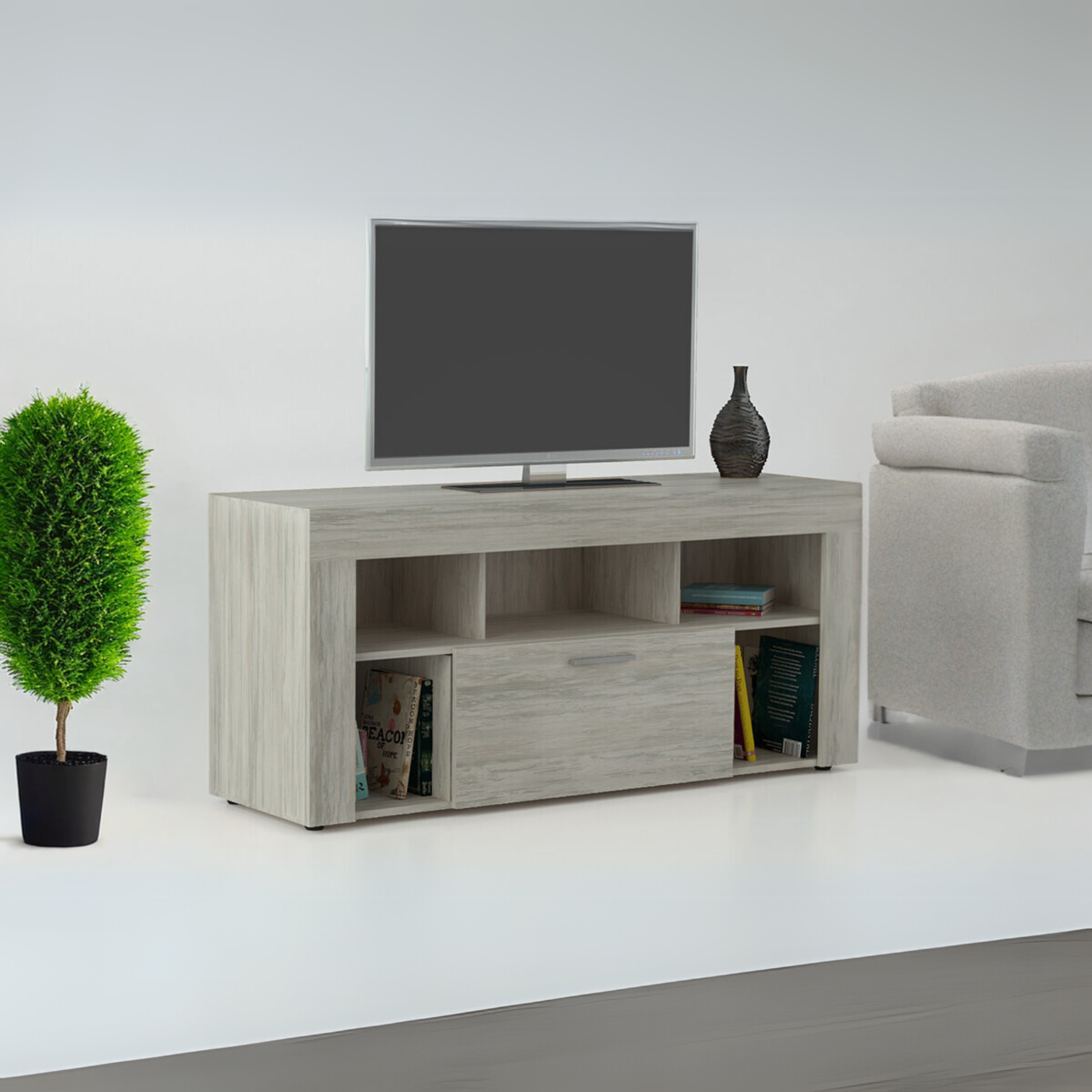Mobile porta tv "TV Vision" in legno bianco venato cm 135x41,5 60h