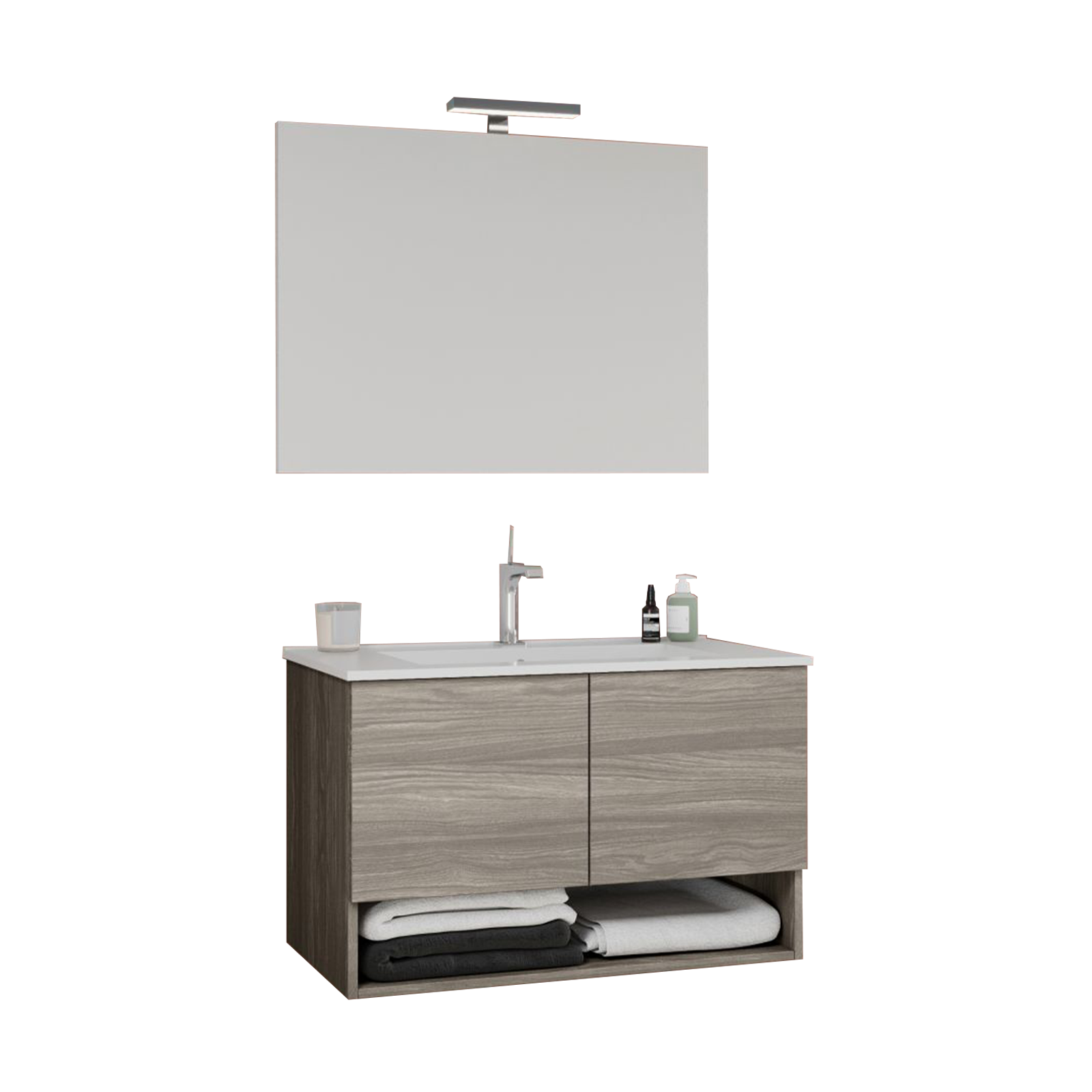 Mobile sotto lavabo "Oslo" da bagno in truciolare con specchio e luce led cm 80x46 53h