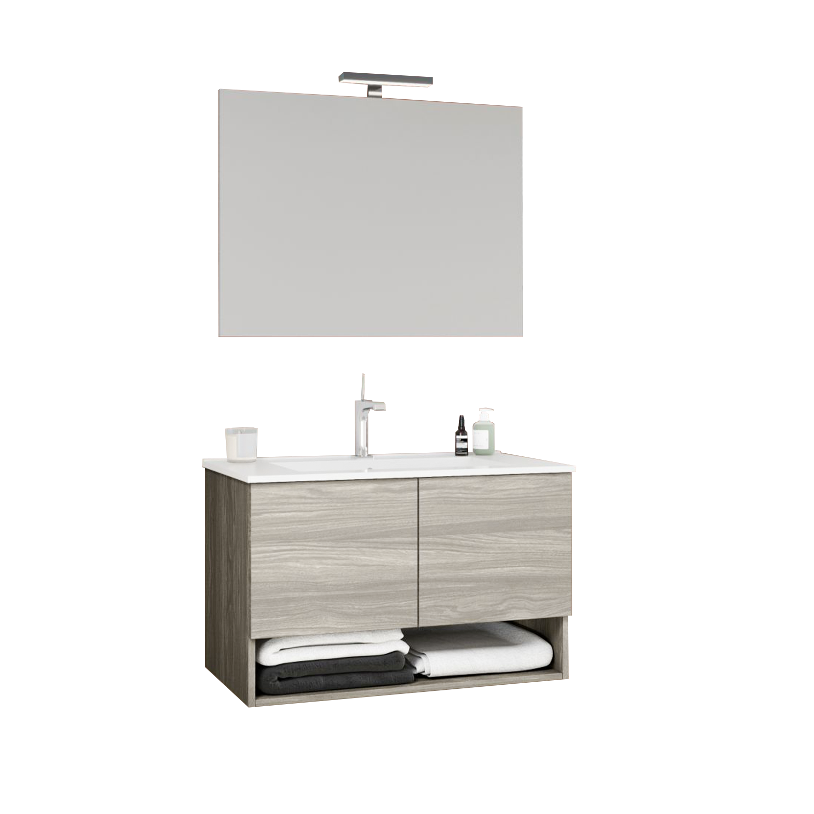 Mobile sotto lavabo "Oslo" da bagno in truciolare con specchio e luce led cm 80x46 53h