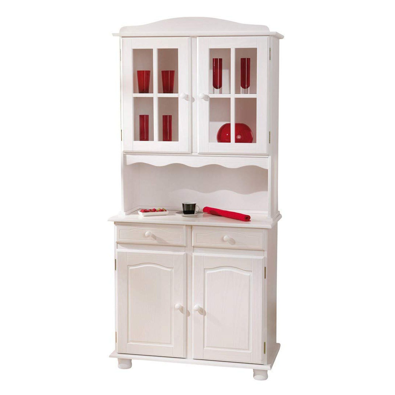 Credenza in legno massello bianco venato "Valencia" con vano a giorno h 198 cm