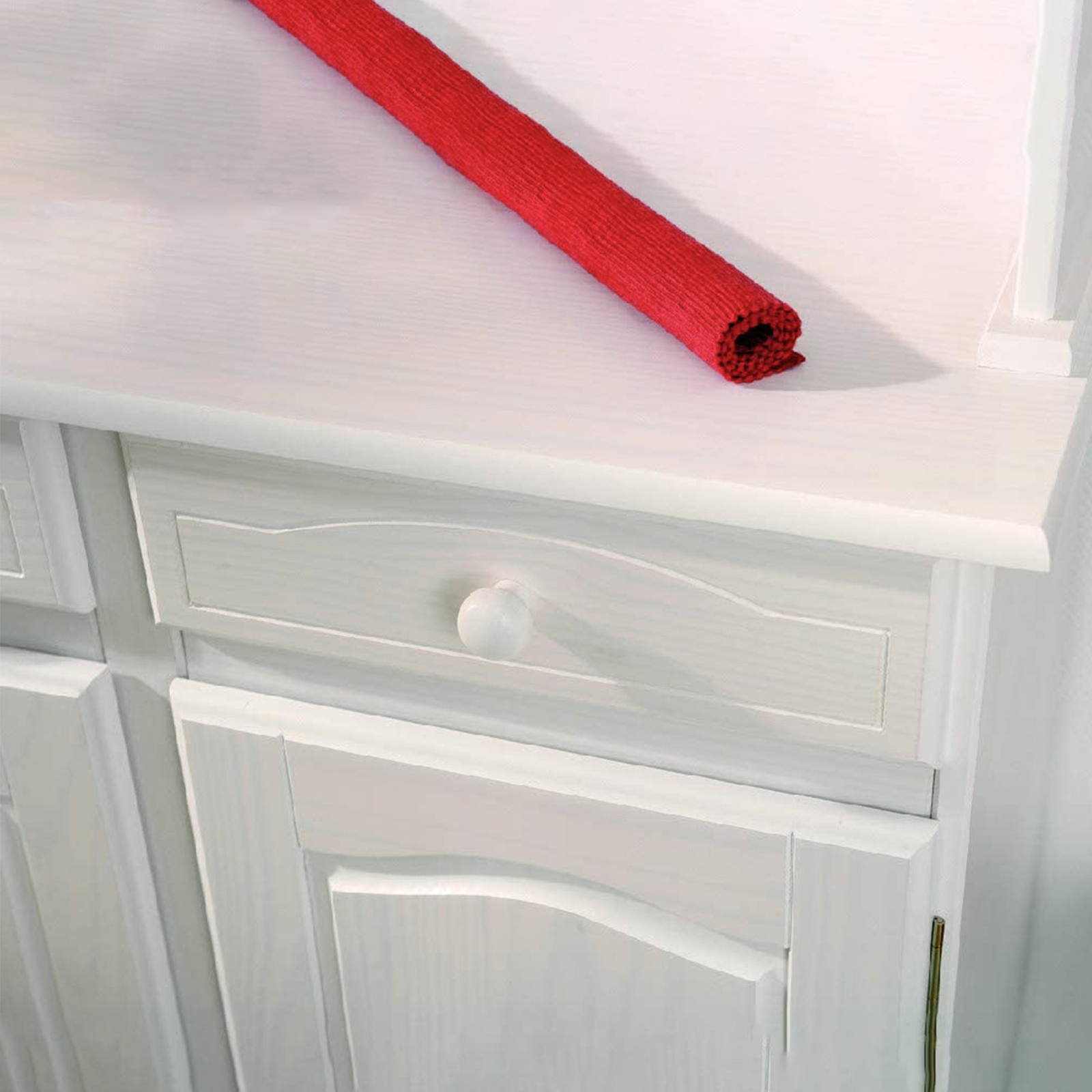 Credenza in legno massello bianco venato "Valencia" con vano a giorno h 198 cm