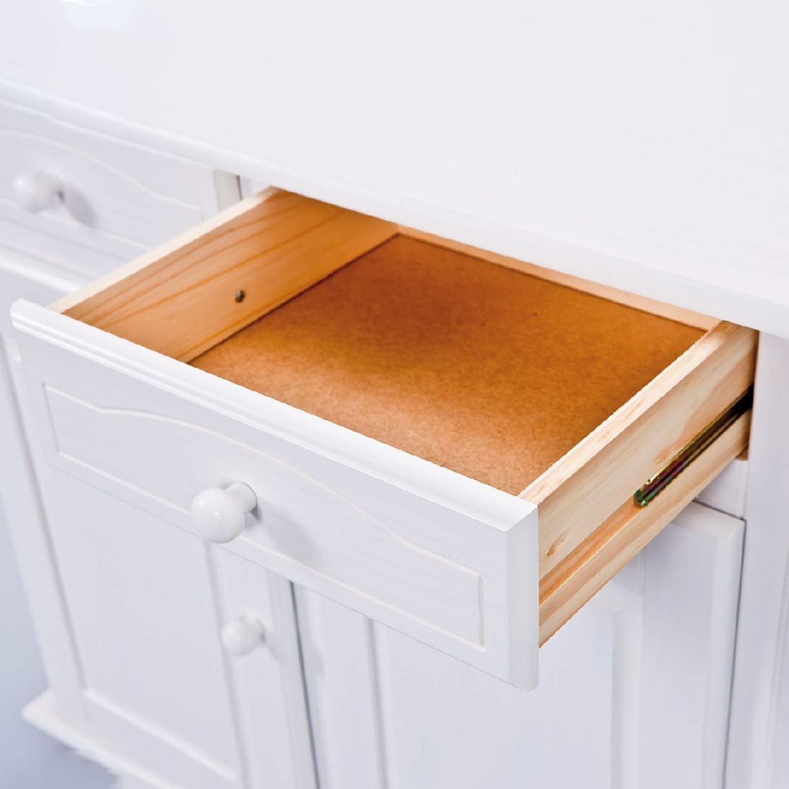 Credenza in legno massello bianco venato "Valencia" con vano a giorno h 198 cm