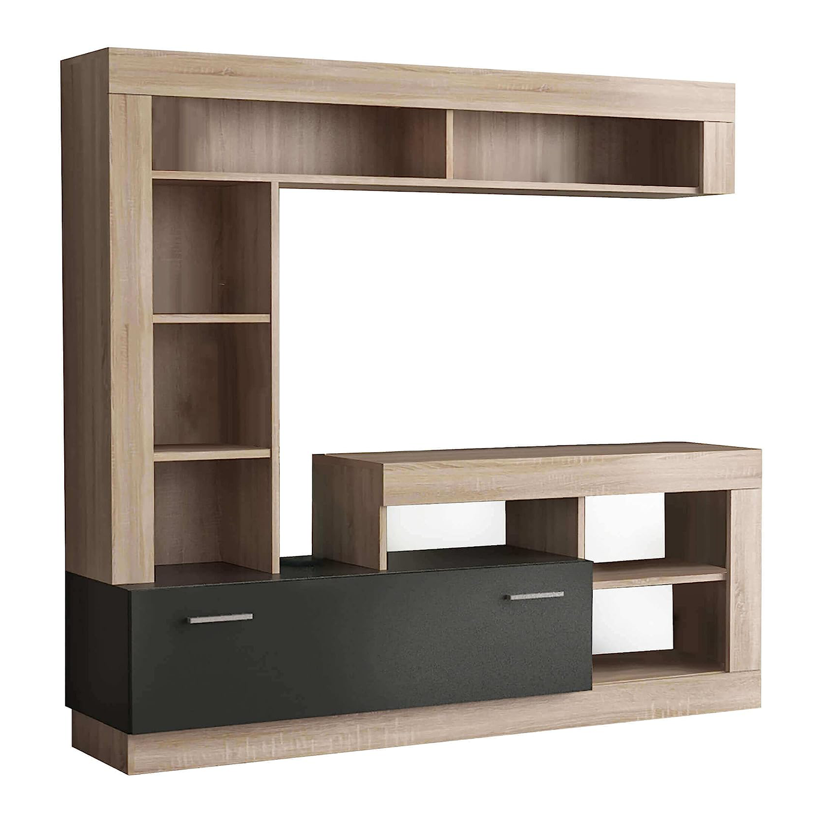 Parete attrezzata "Living Lea" moderna da soggiorno antracite e rovere cm 170x42 170h