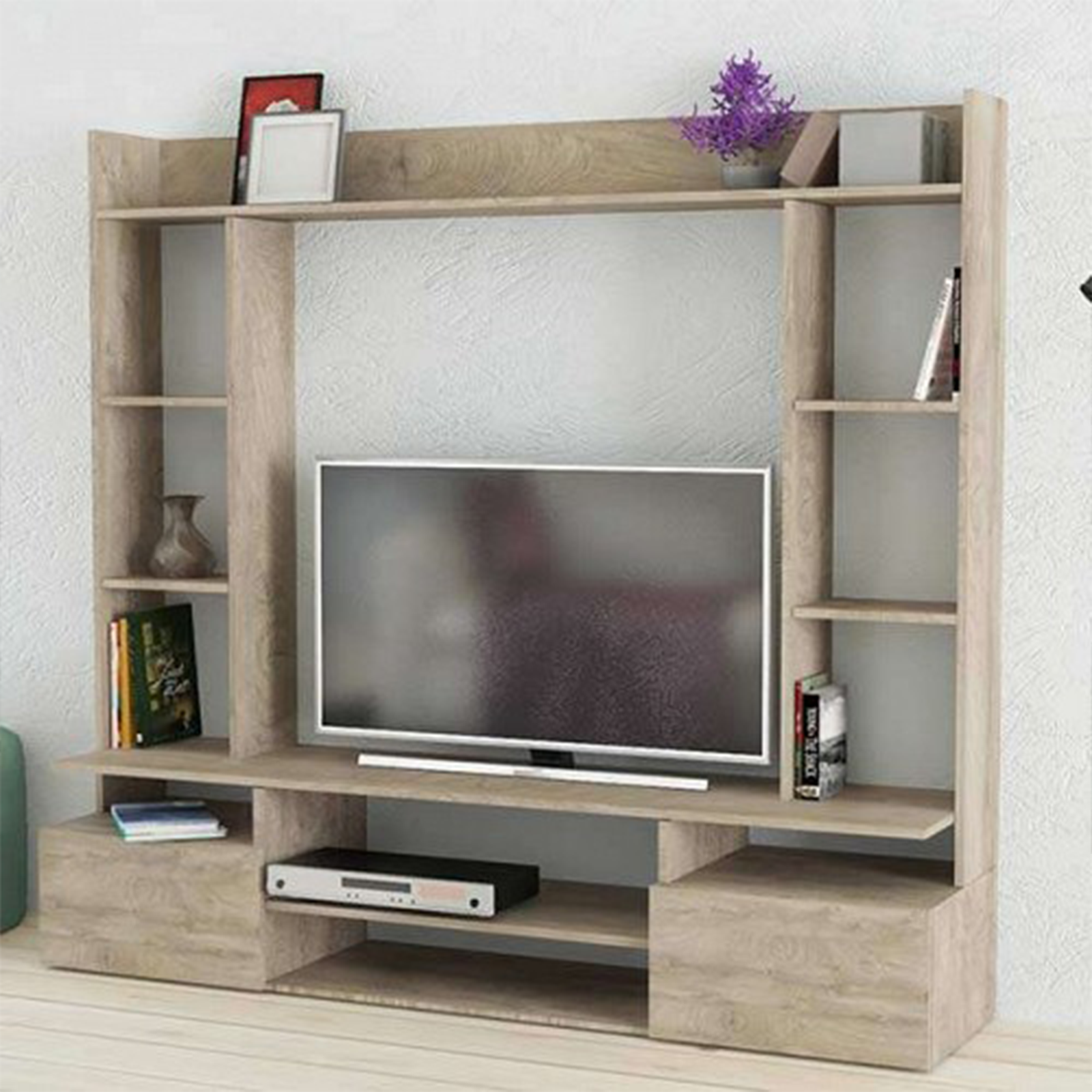 Système mural Living Silver pour salon en bois de chêne 165x40 cm 150h