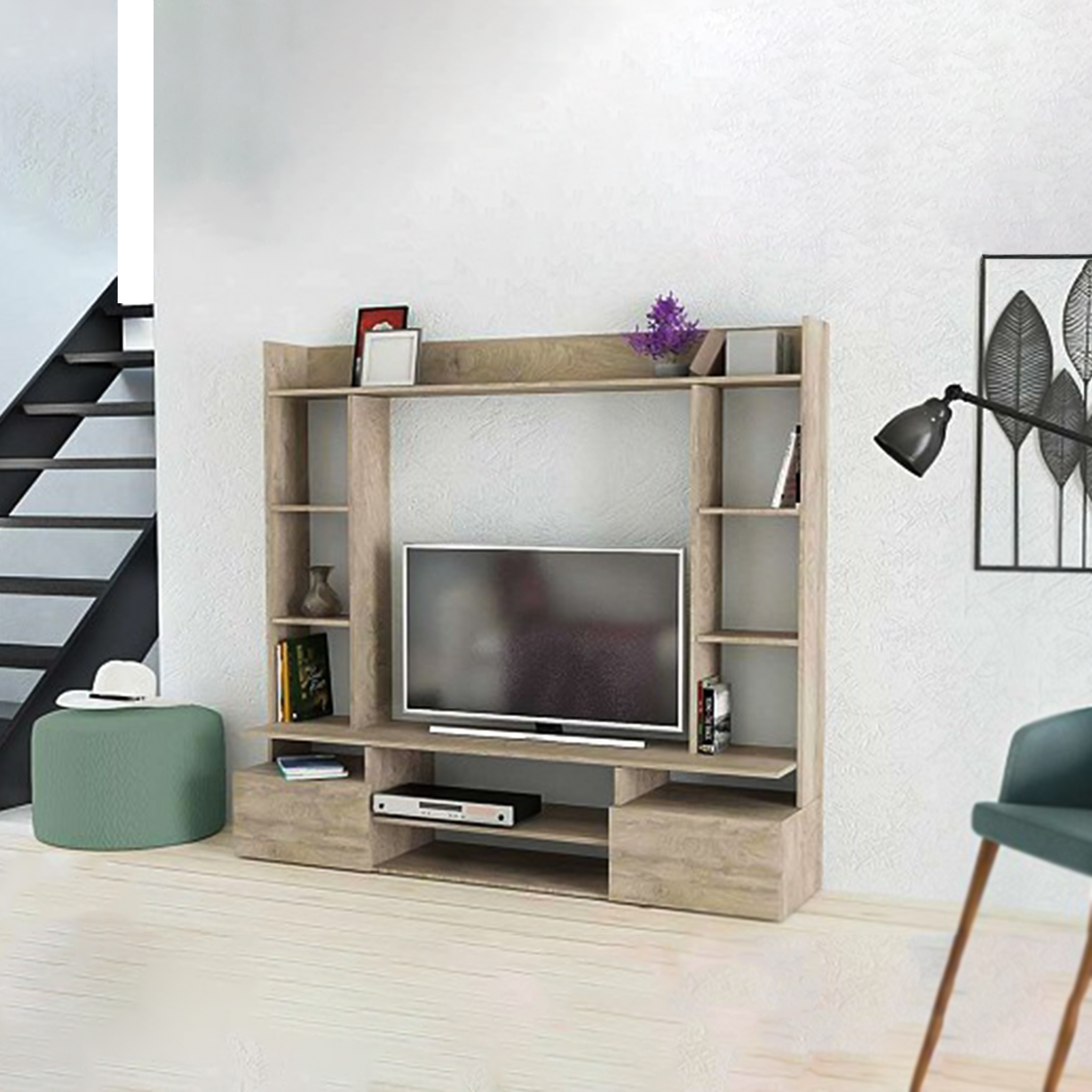 Système mural Living Silver pour salon en bois de chêne 165x40 cm 150h