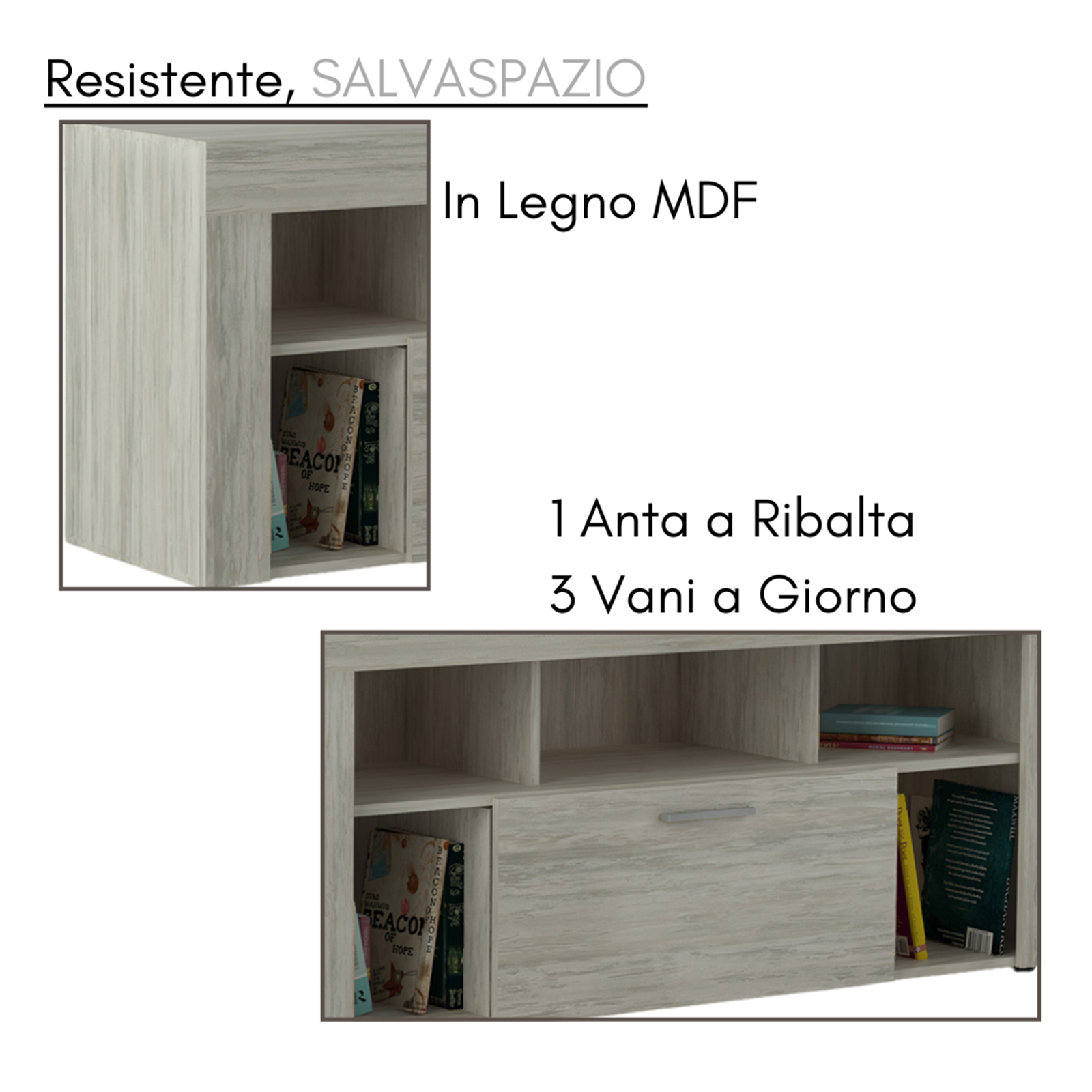 Mueble TV "Vision" de aglomerado 1 puerta con baldas 130x42 cm 60h