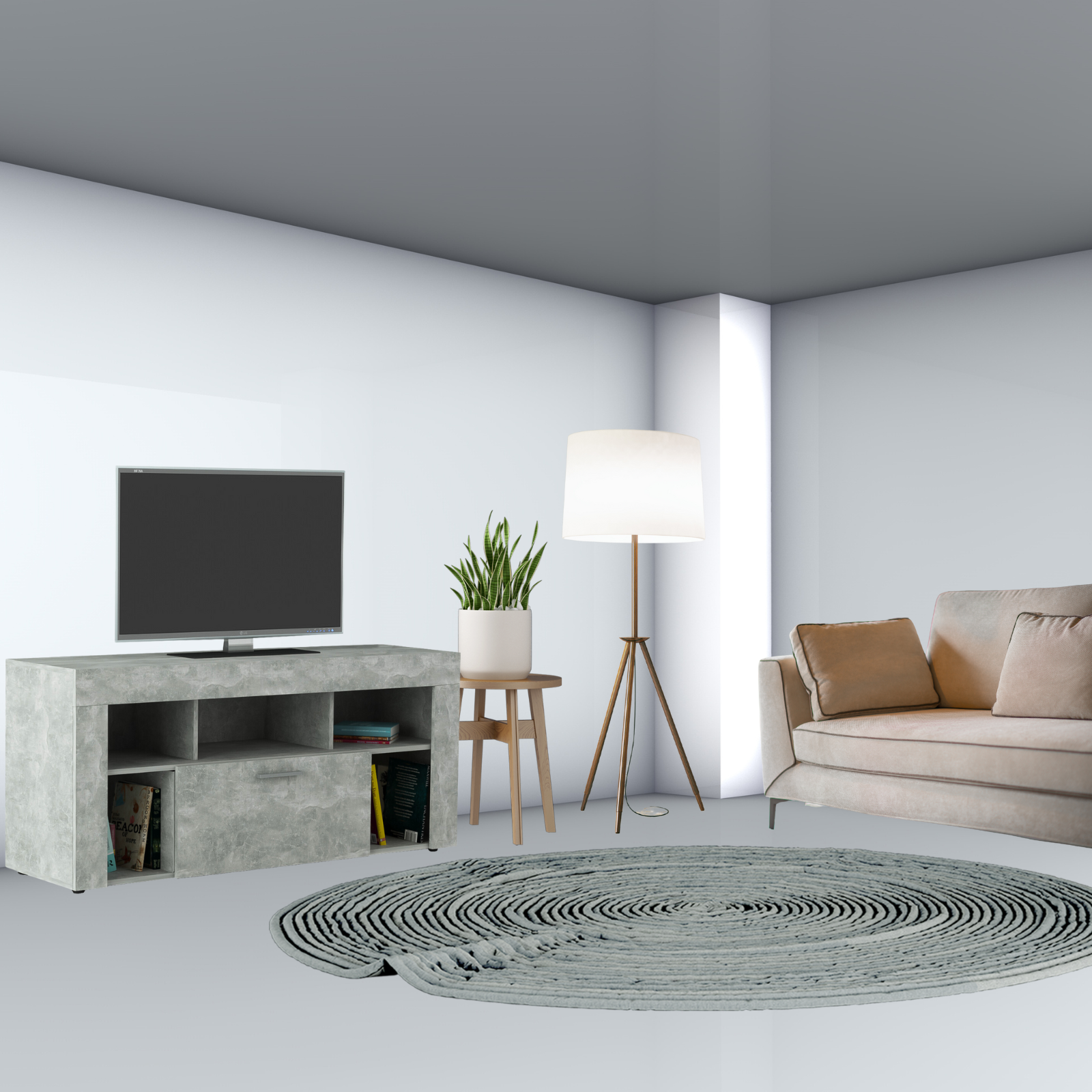 Mobile porta tv "Vision" in truciolare 1 anta con ripiani cm 130x42 60h